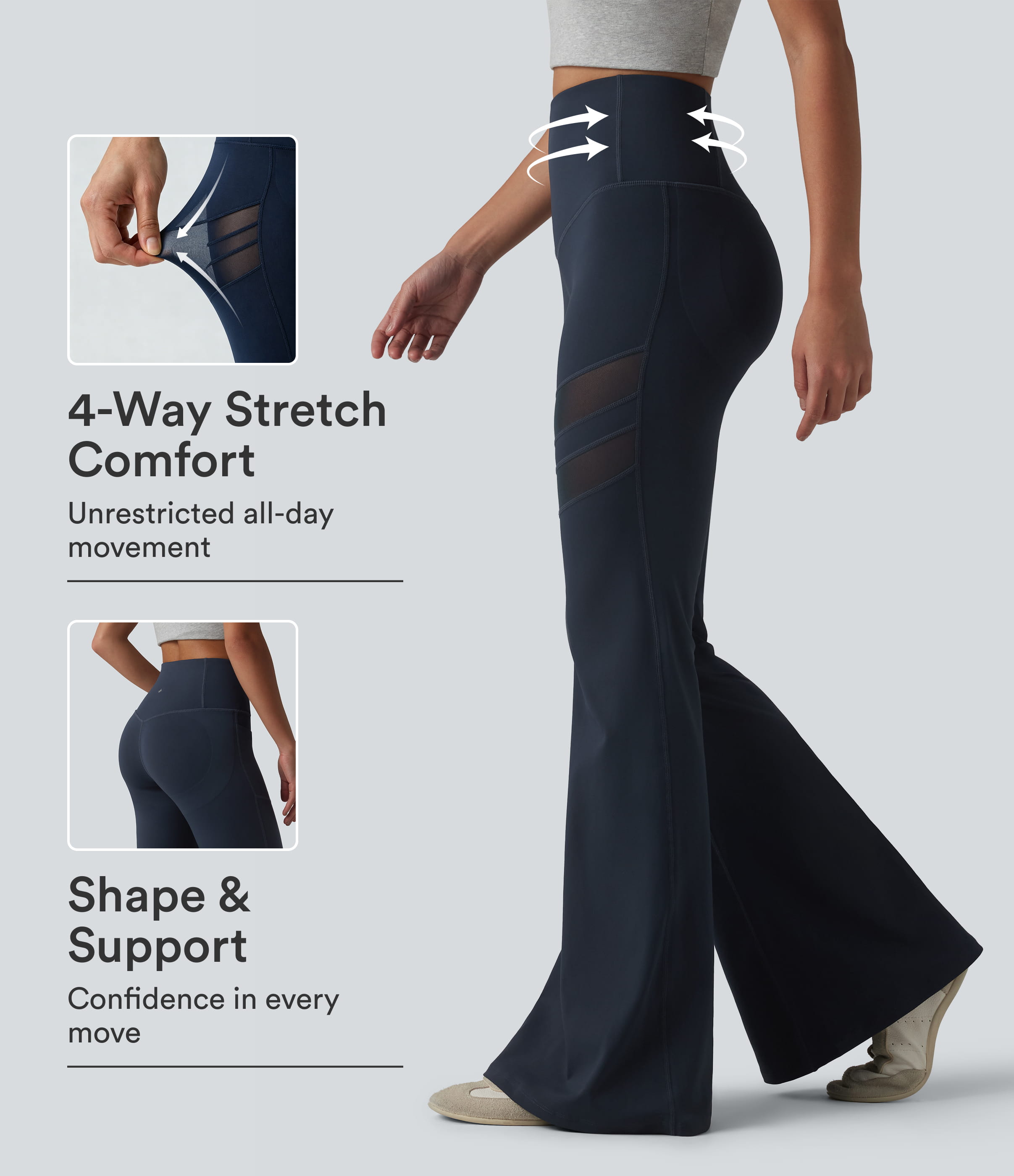 DayStretch High Waisted Tummy Control Butt Lifting Contrast Mesh Flare Casual Leggings with Pocket