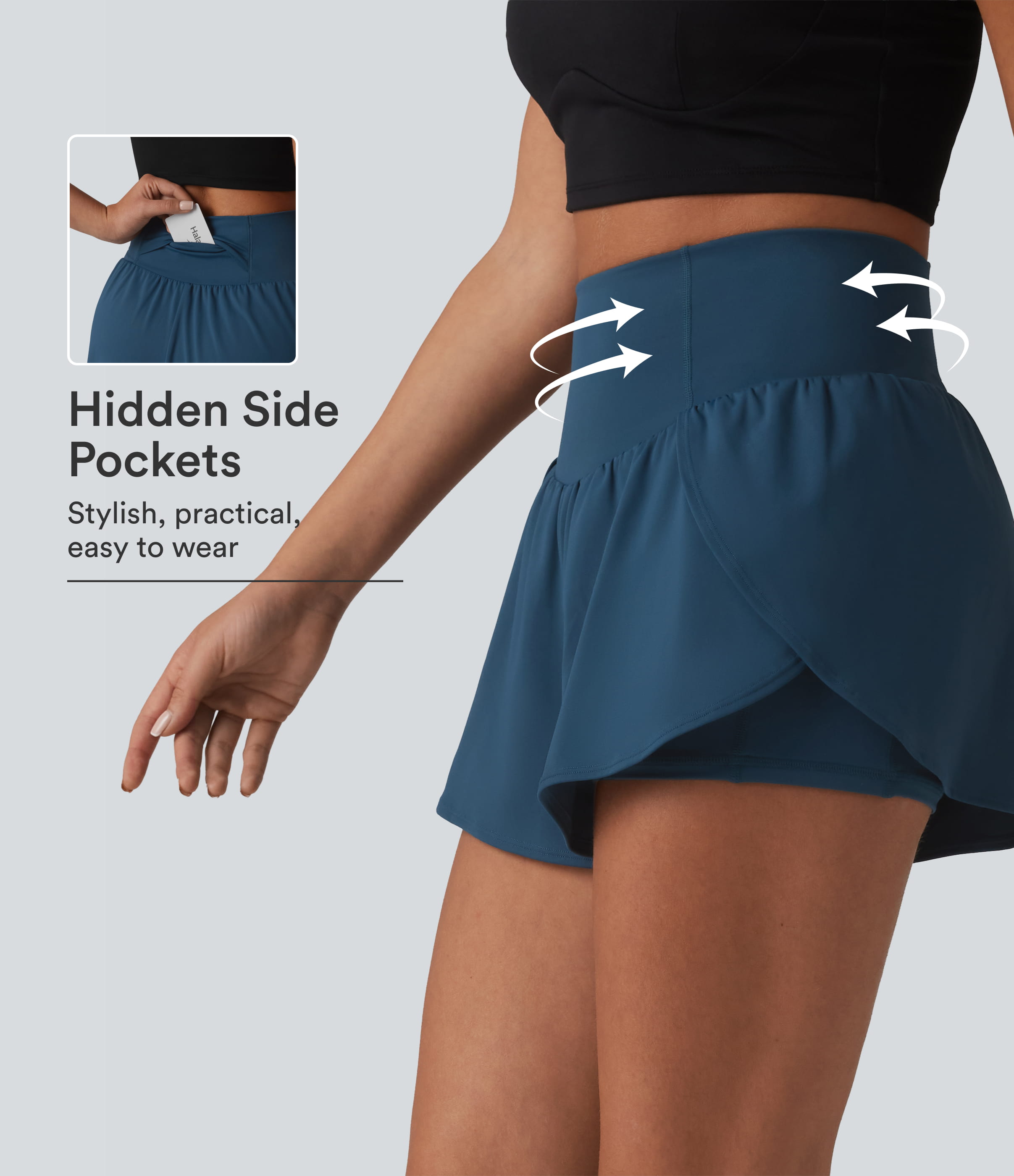 SoftlyZero™ Airy High Waisted Tummy Control 2-in-1 Curved Hem Cool Touch Yoga Shorts 3'' with Pockets