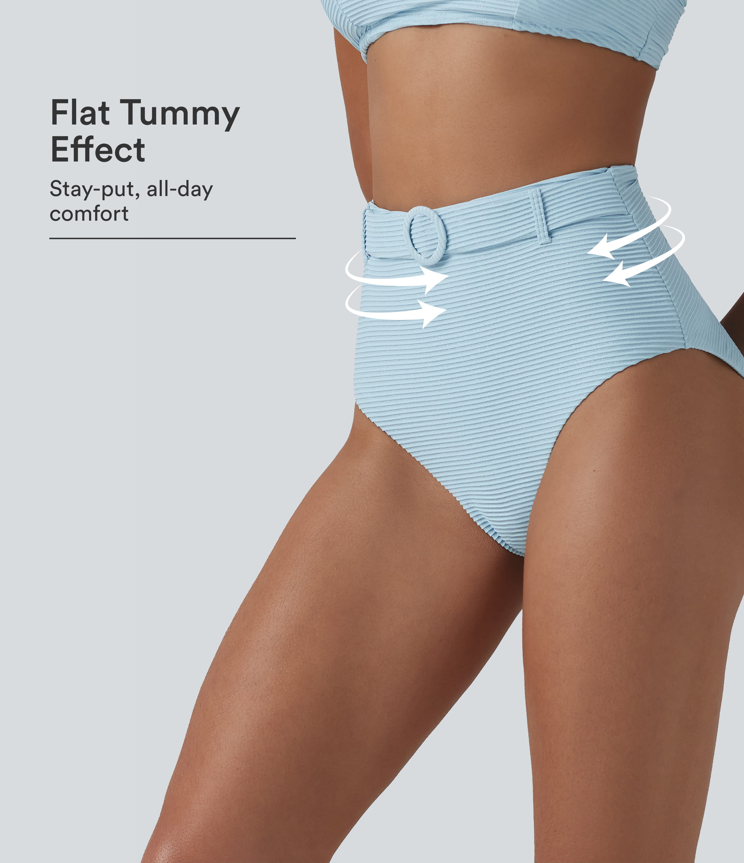 High Waisted Tummy Control Stripes Sparkle Bikini Bottoms Swimsuit