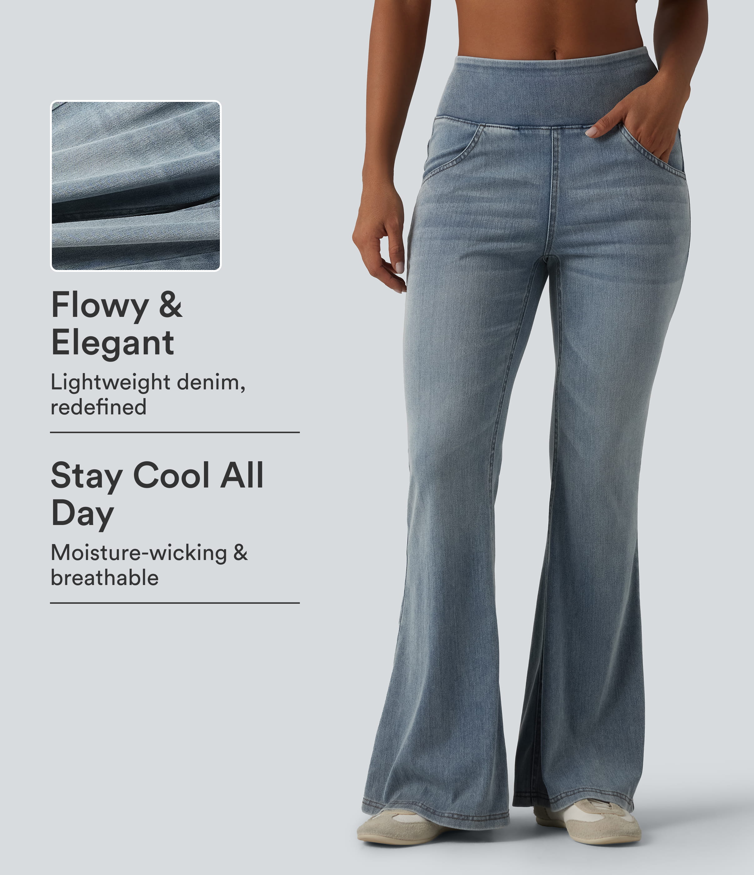 Halara Flex™ Mid Rise Draped Lyocell Washed Flare Casual Jeans with Pockets