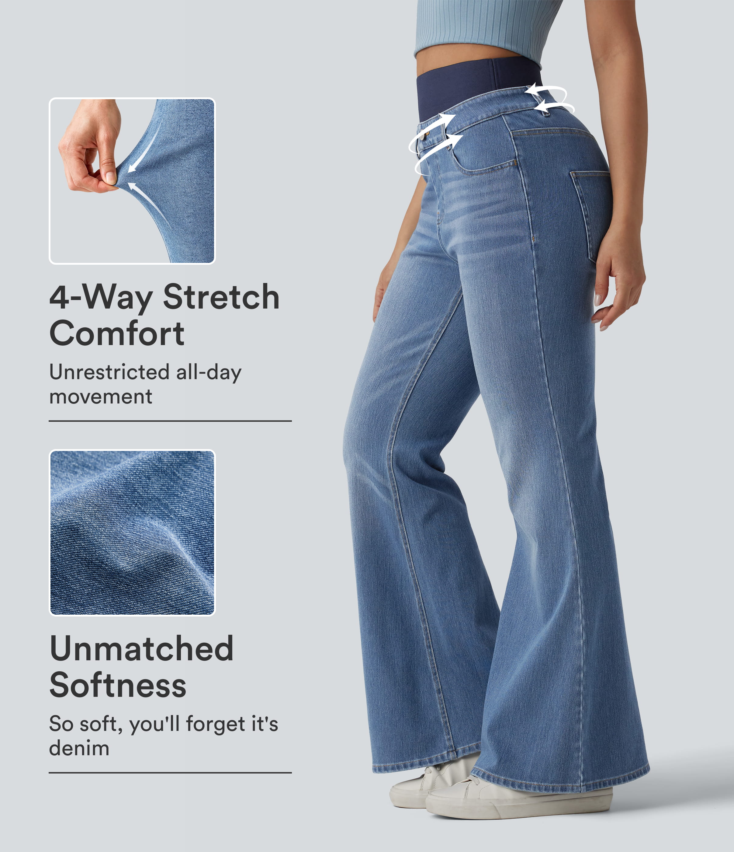 Halara Flex™ Double Waistband High Waisted Tummy Control Casual Flare Jeans with Pockets