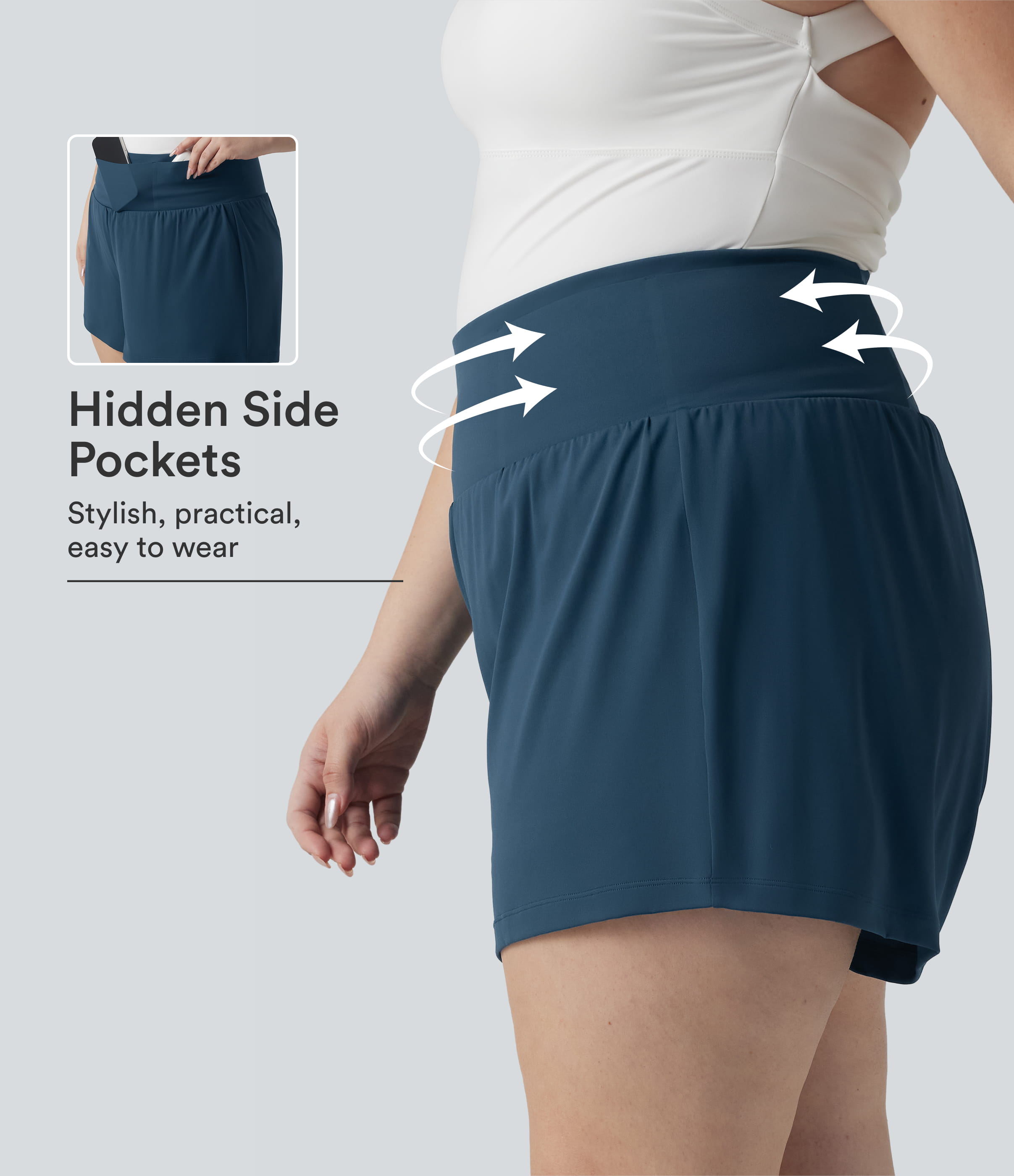 Pantalones cortos de yoga 2 en 1 Softlyzero™ Airy para tallas grandes, de tiro alto con control de abdomen, tacto fresco, 5'' con bolsillos