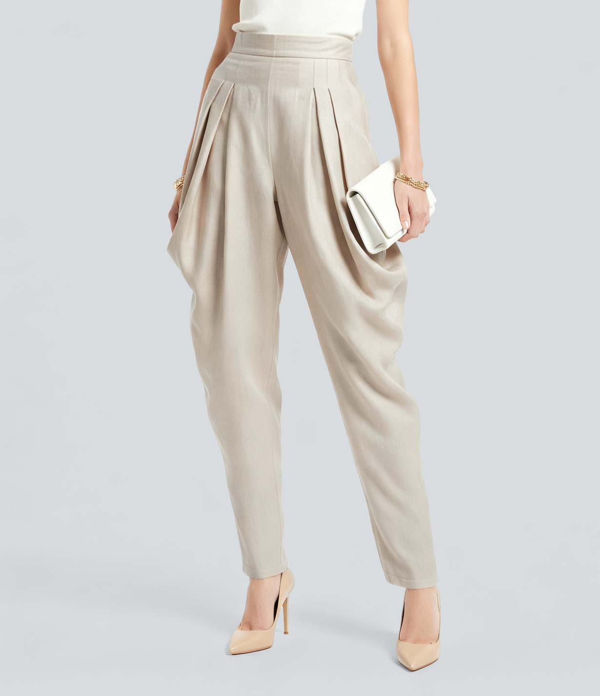 Mid Rise Casual Cowl Tapered Pants with Pockets