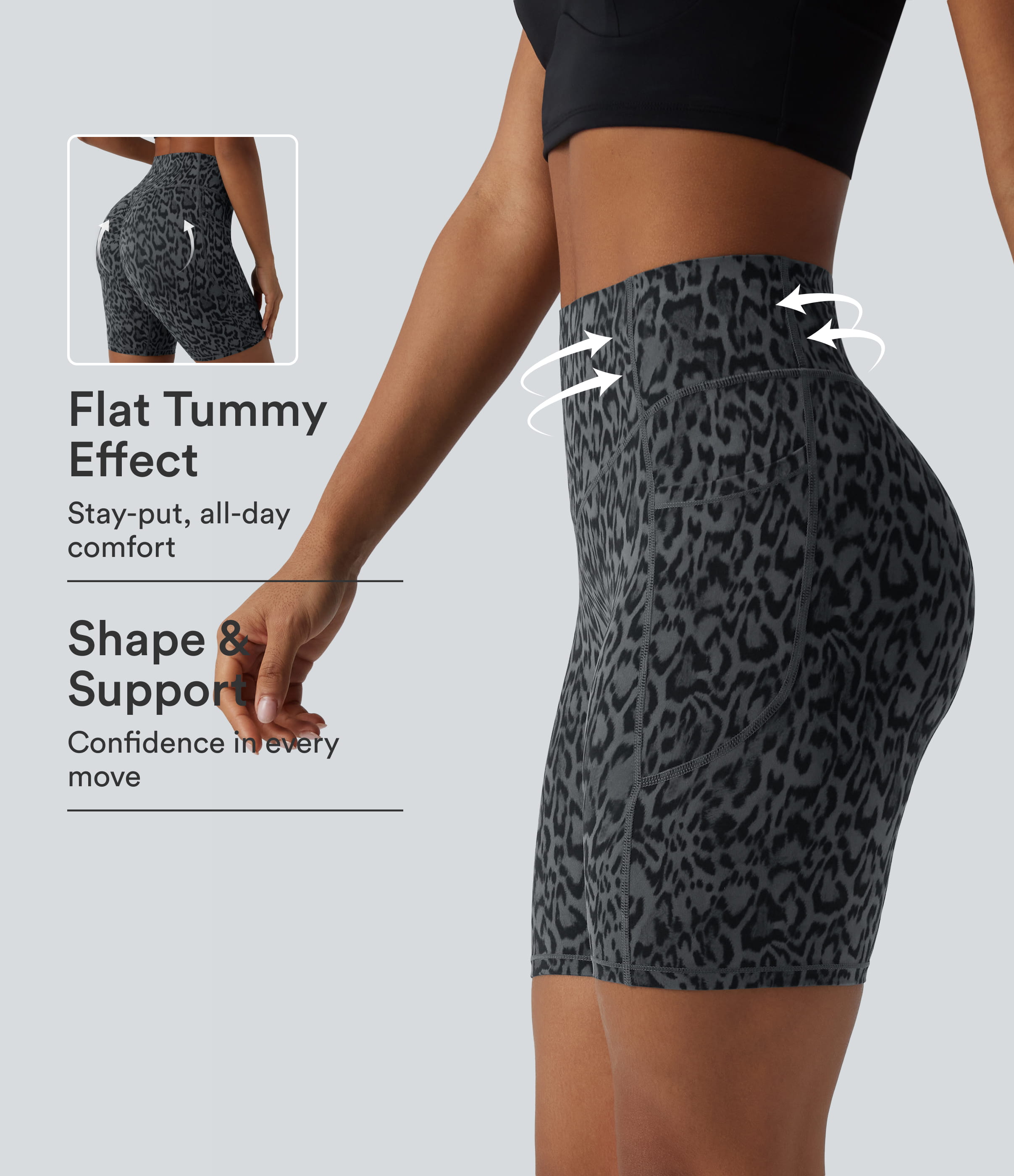 Halara UltraSculpt™ Leopard Print High Waisted Scrunch Butt Lifting Tummy Control Training Biker Shorts 7'' with Pockets