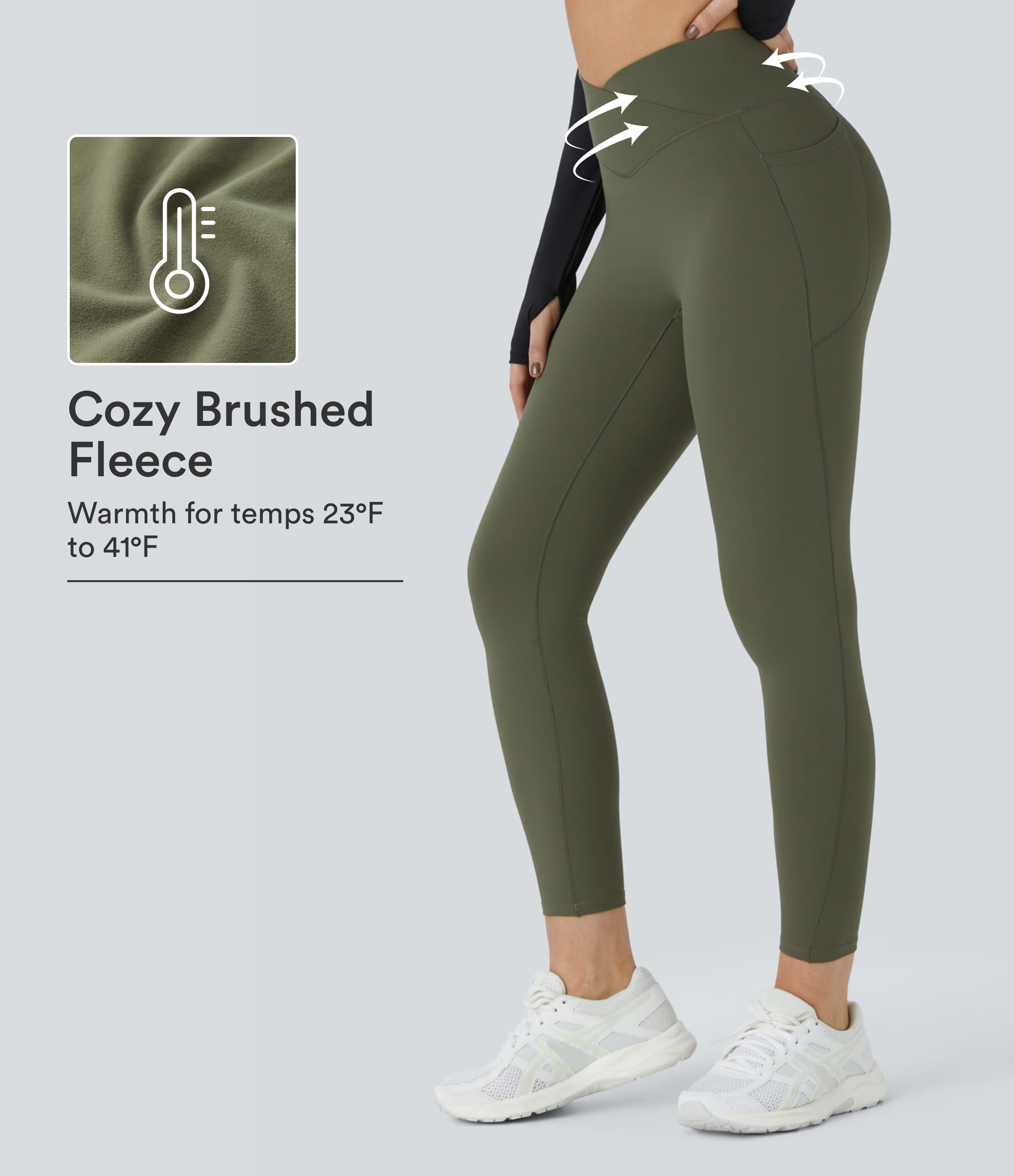 SoftlyZero™ Plush Thermal High Waisted Crossover Pocket Yoga Leggings