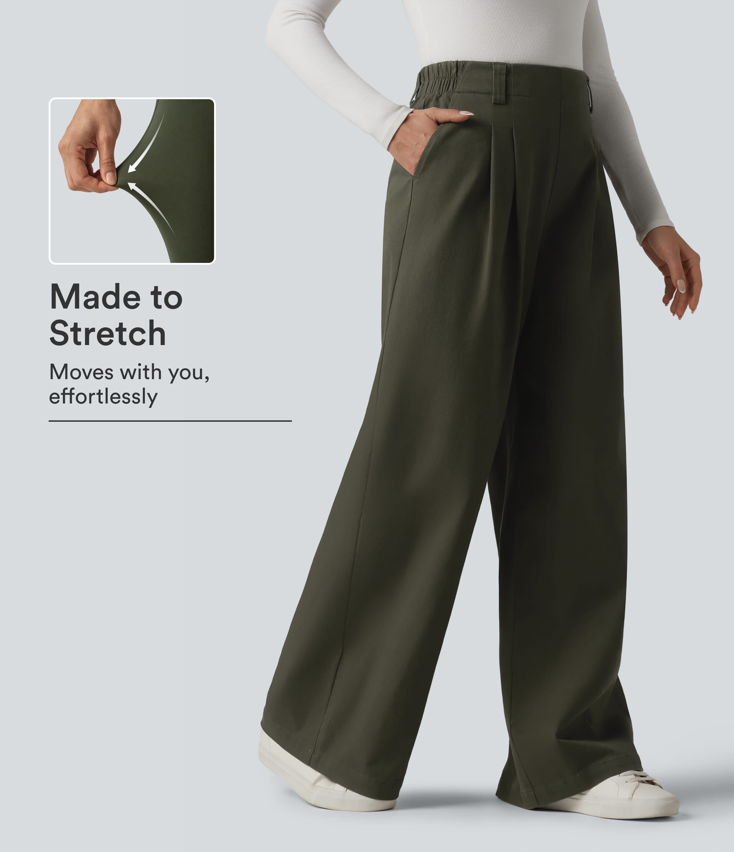 High Waisted Baggy Work Chino Cotton Pants with Pockets