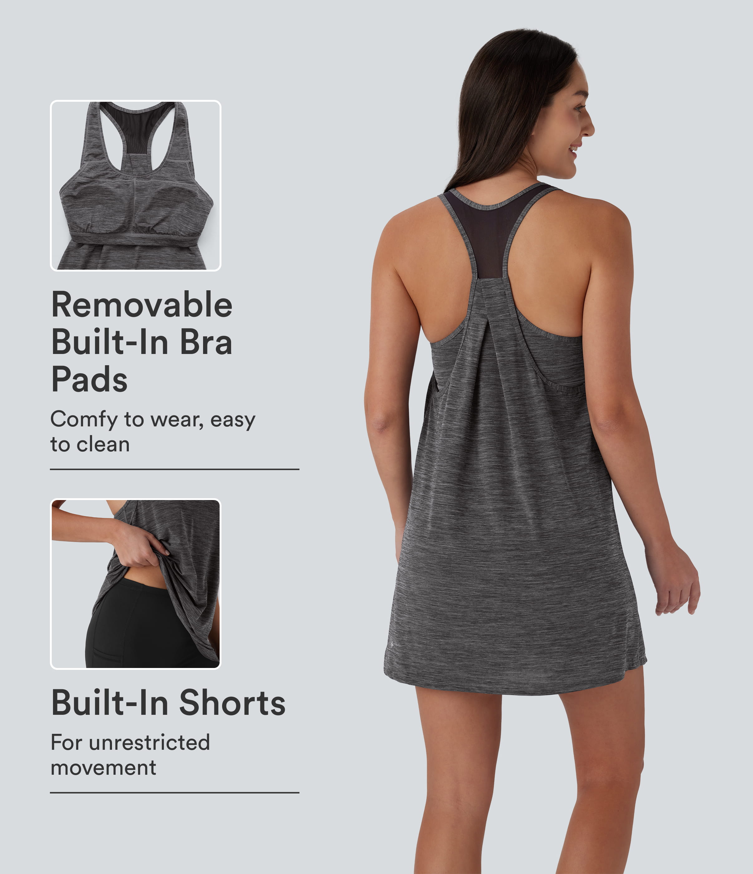 U Neck Racerback Contrast Mesh 2-Piece Pocket Mini Yoga Active Dress