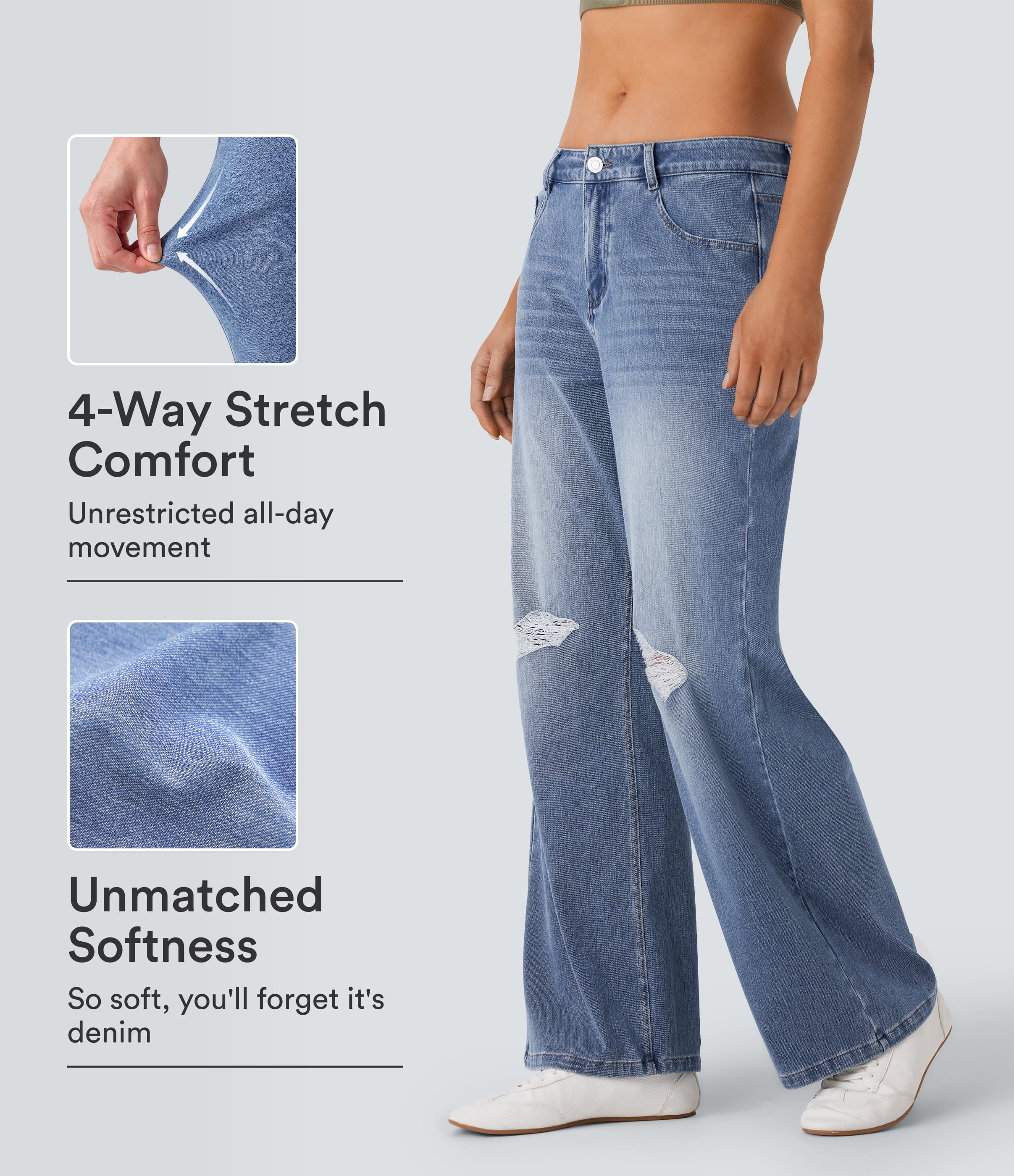 Jean décontracté déchiré lavé à taille mi-haute Halara Flex™ avec poches