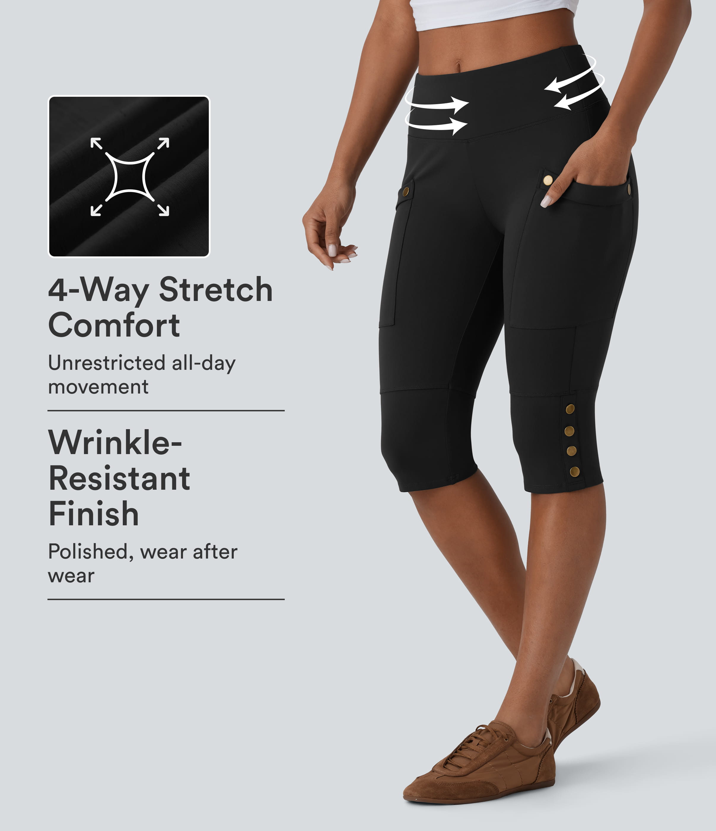 DayStretch High Waisted Tummy Control Decorative Pocket Skinny Casual Pedal Pusher Pants