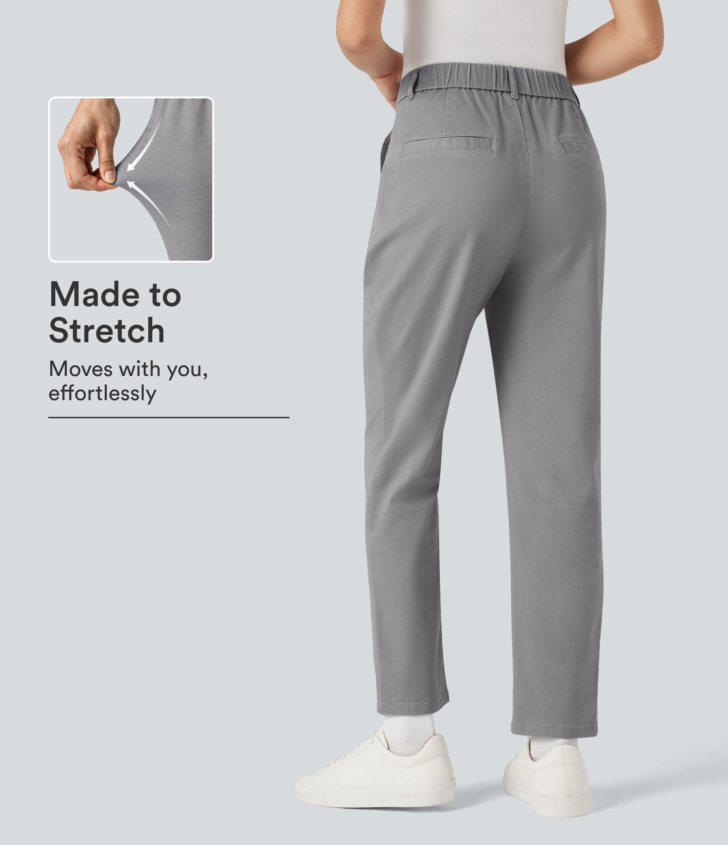 High Waisted Slim Casual Chino Cotton Pants with Pockets