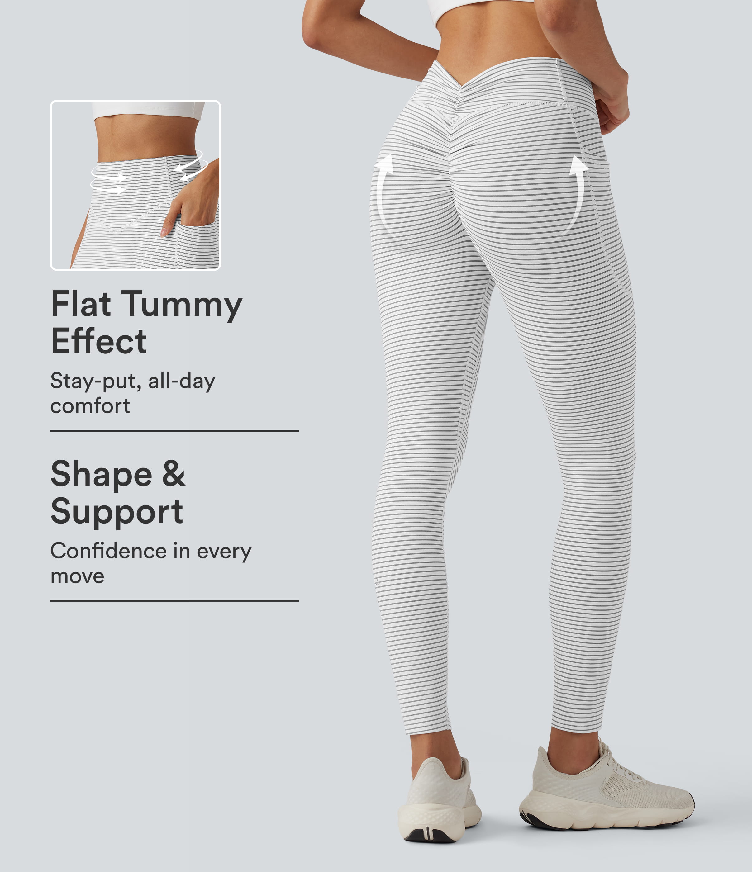 High Waisted Tummy Control Scrunch Stripes Yoga Leggings with Pockets
