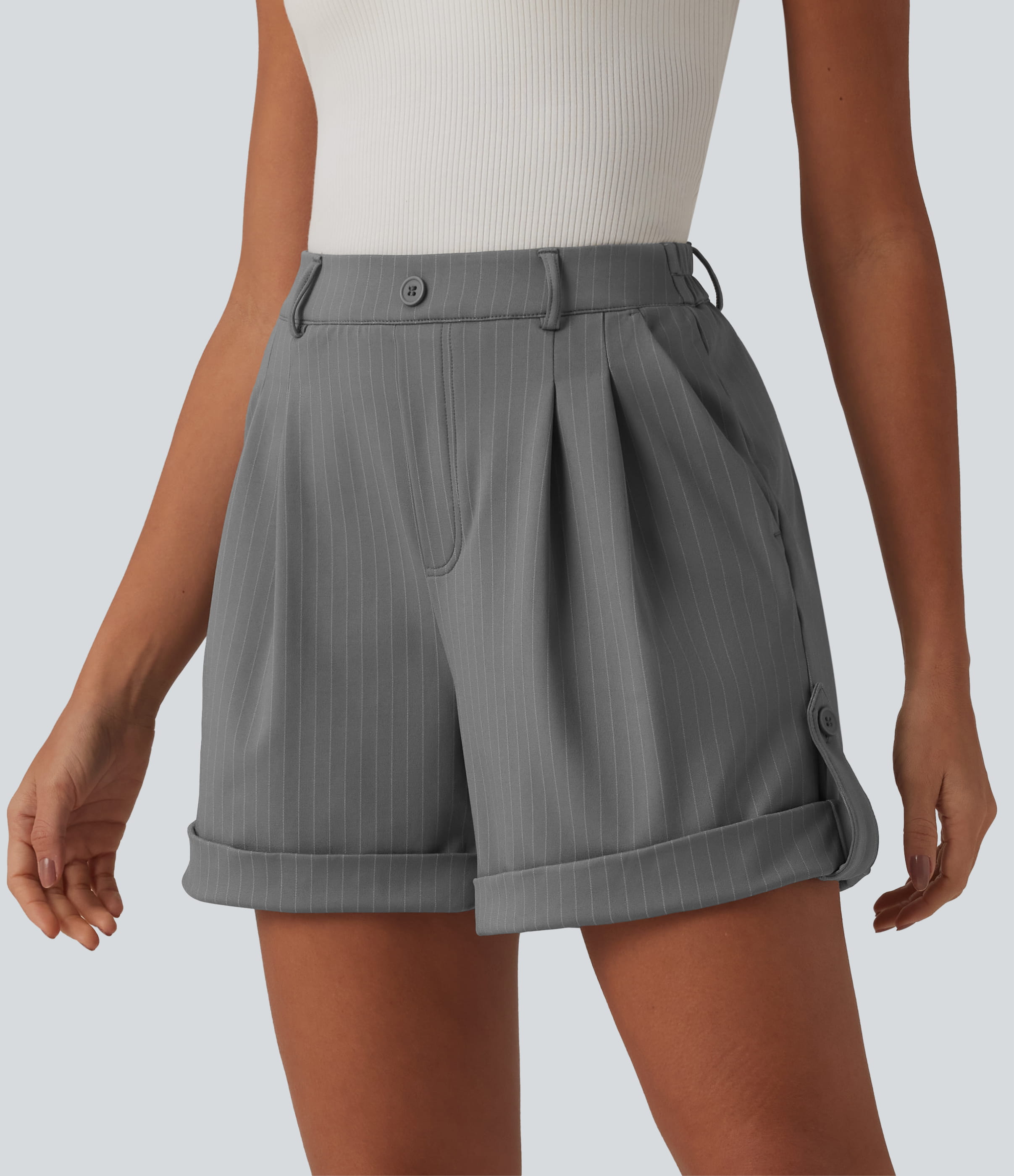 High Waisted Stripe Casual Shorts 5'' with Pockets