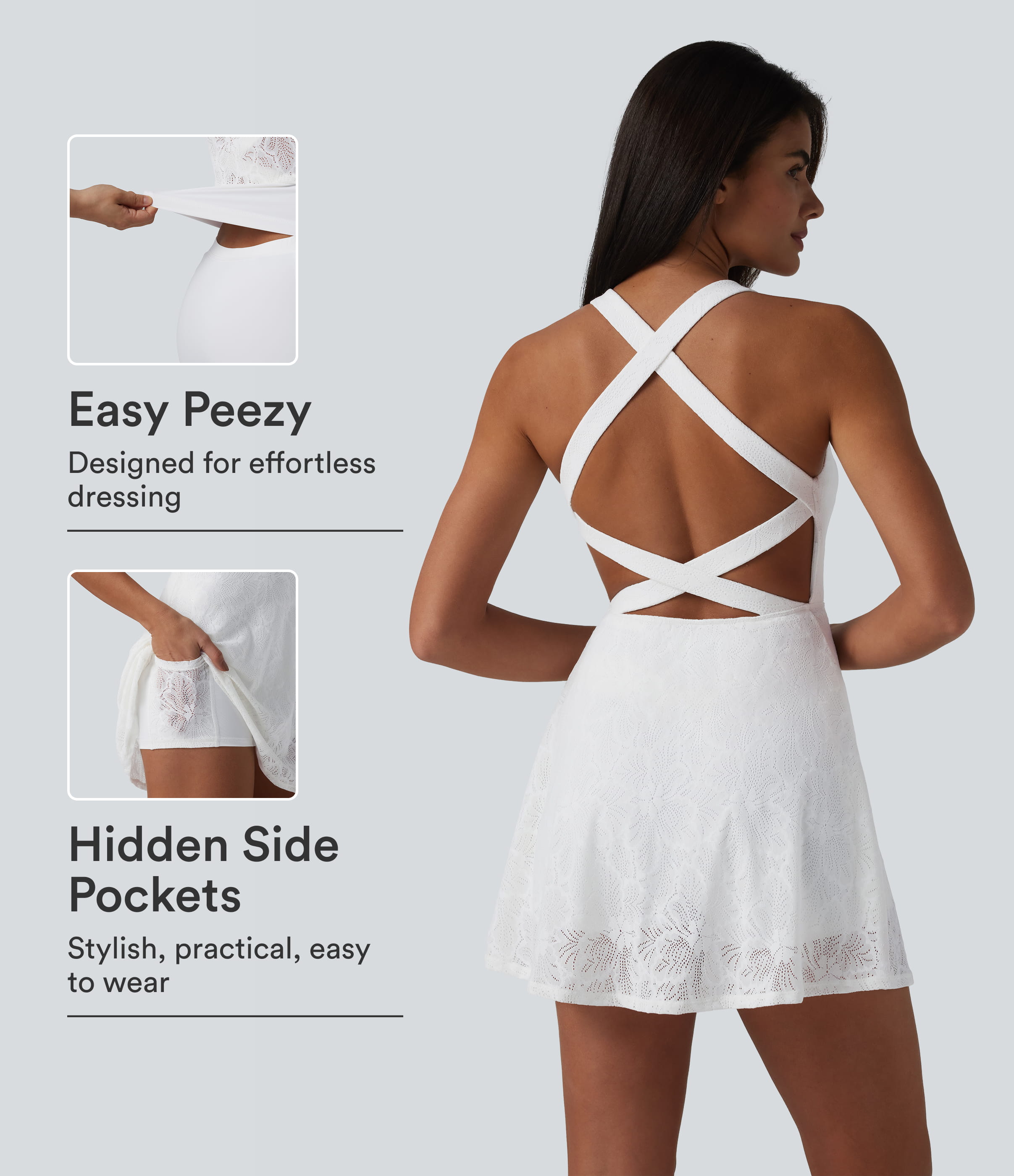 SoftlyZero™ QuickDry Built-in Bra Contrast Lace 2-in-1 Flare Mini Yoga Active Dress with Pockets-Easy Peezy Edition