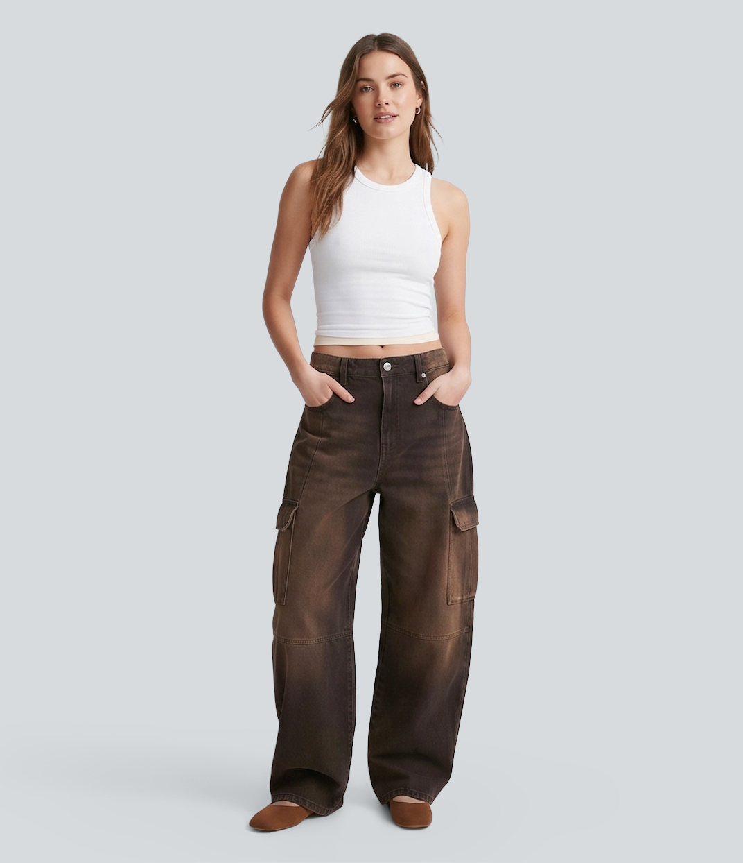 Halara Flex™ Mid Rise Casual Cargo Baggy Jeans with Pockets