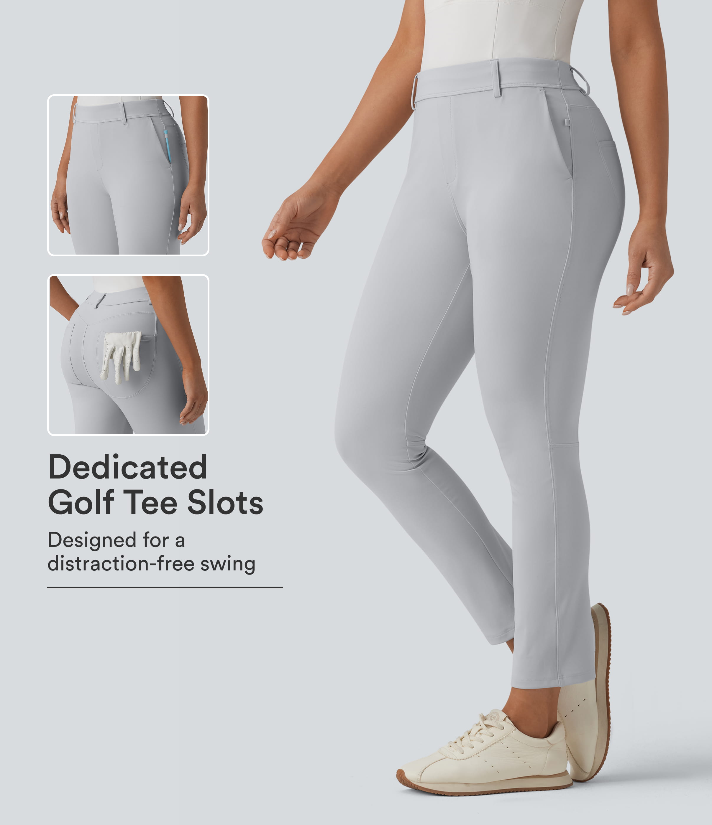 Mid Rise Quick Dry Golf Slim Pants-Golf Tee Pocket-UPF40+