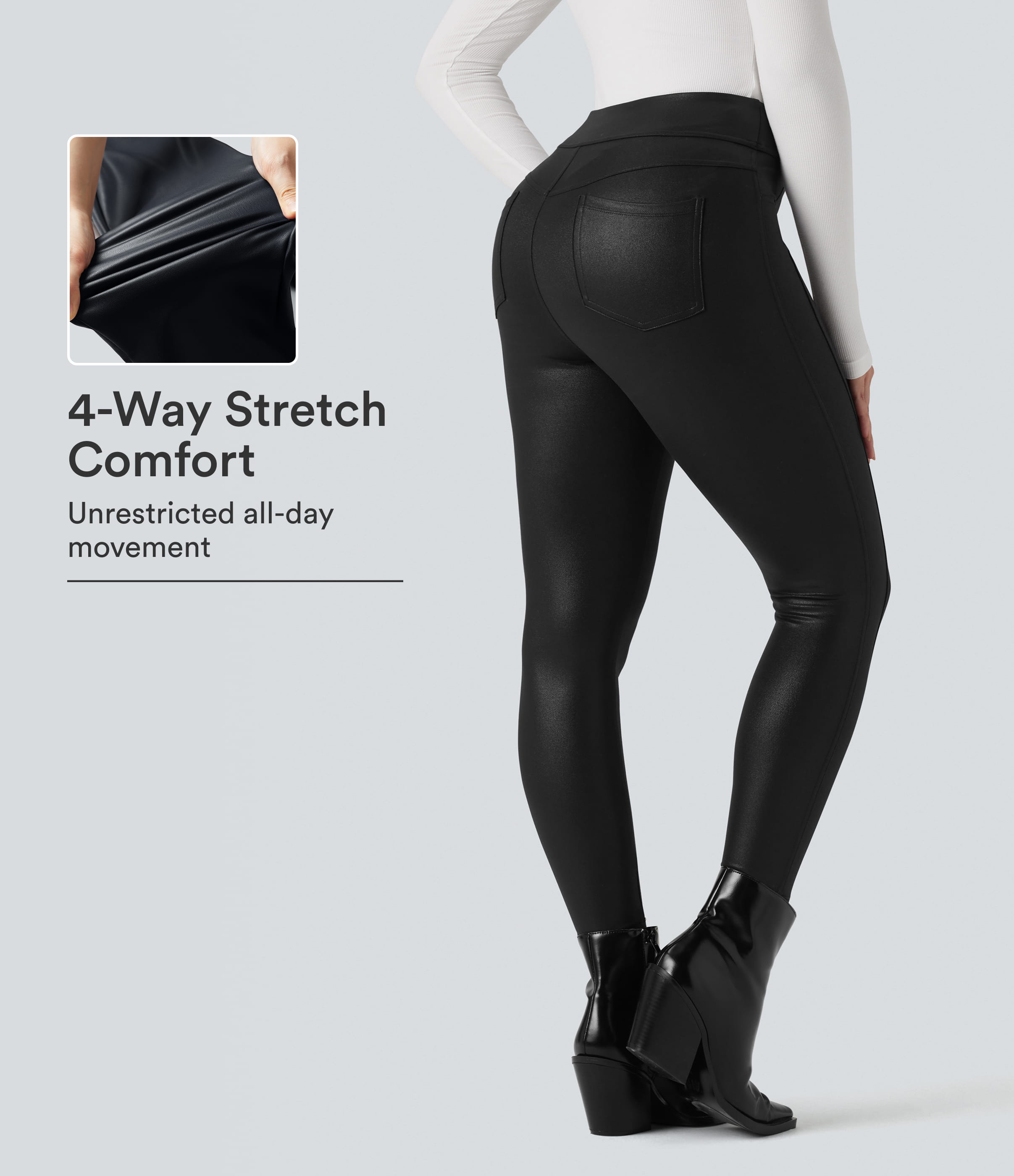 Halara Ultrasculpt™ Faux Leather Shine High Waisted Casual Leggings with Pockets