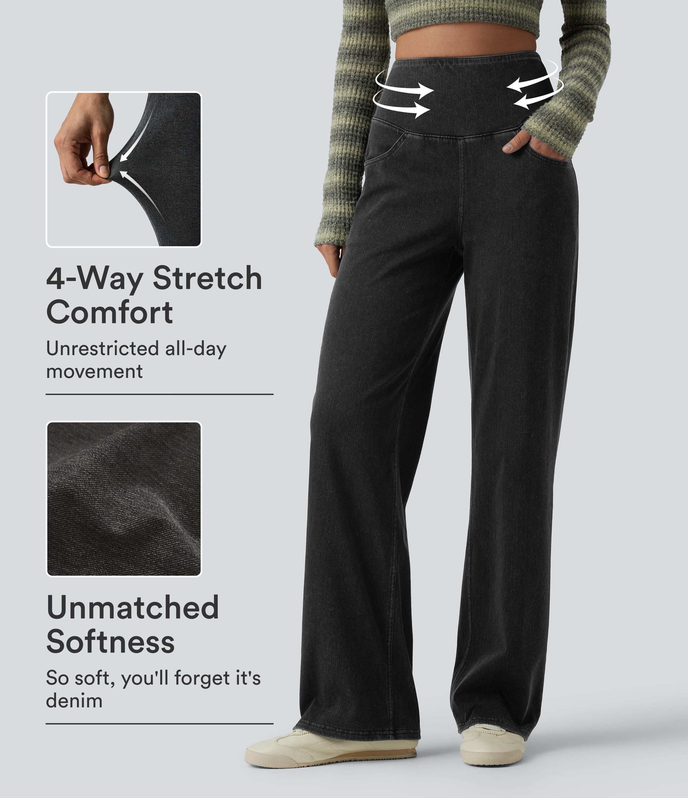 Phantom Denim Halara Flex™ jean décontracté taille haute, effet ventre plat, jambe droite, avec poches / 1