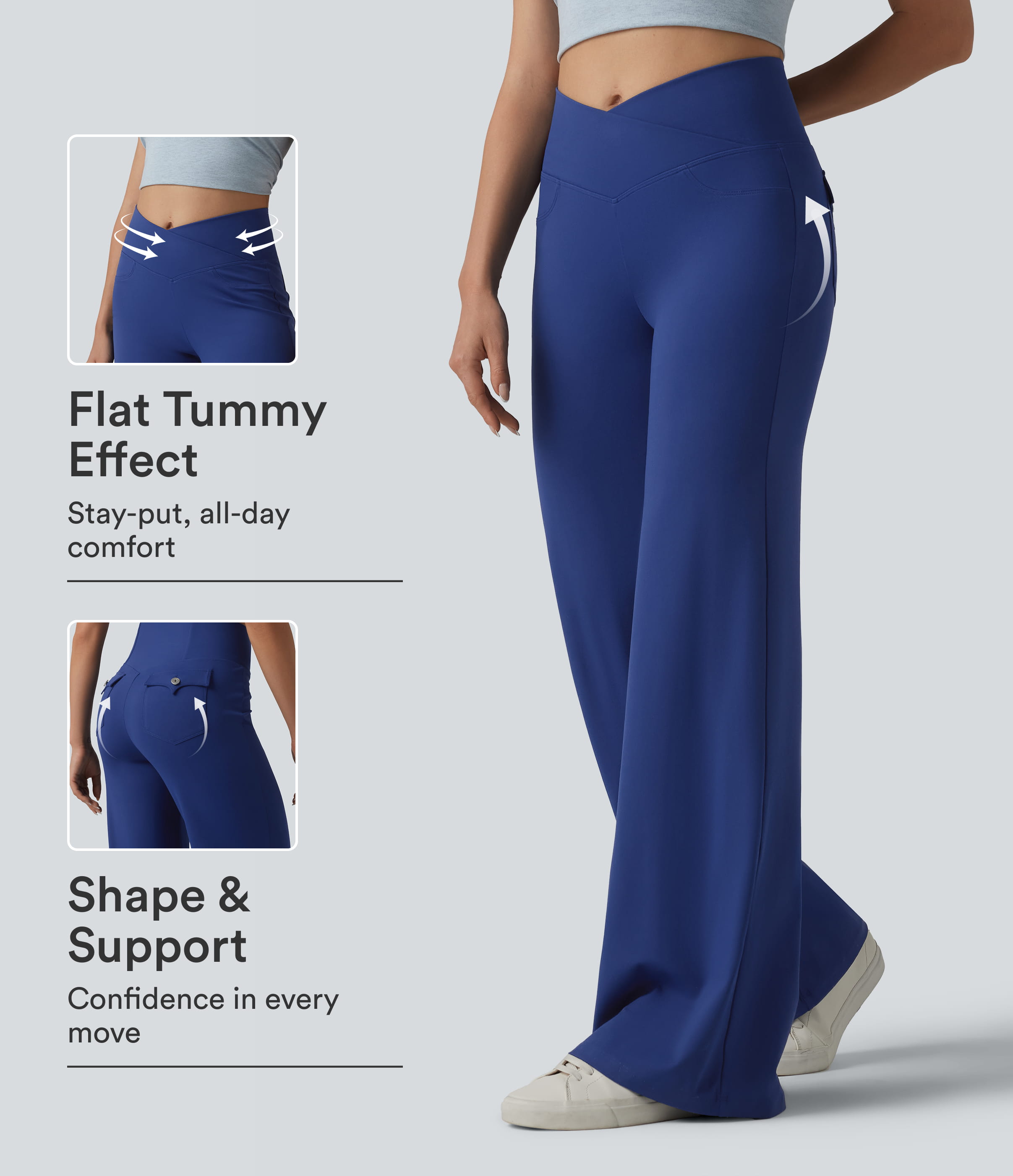 DayStretch Crossover High Waisted Tummy Control Casual Bootcut Pants with Pockets
