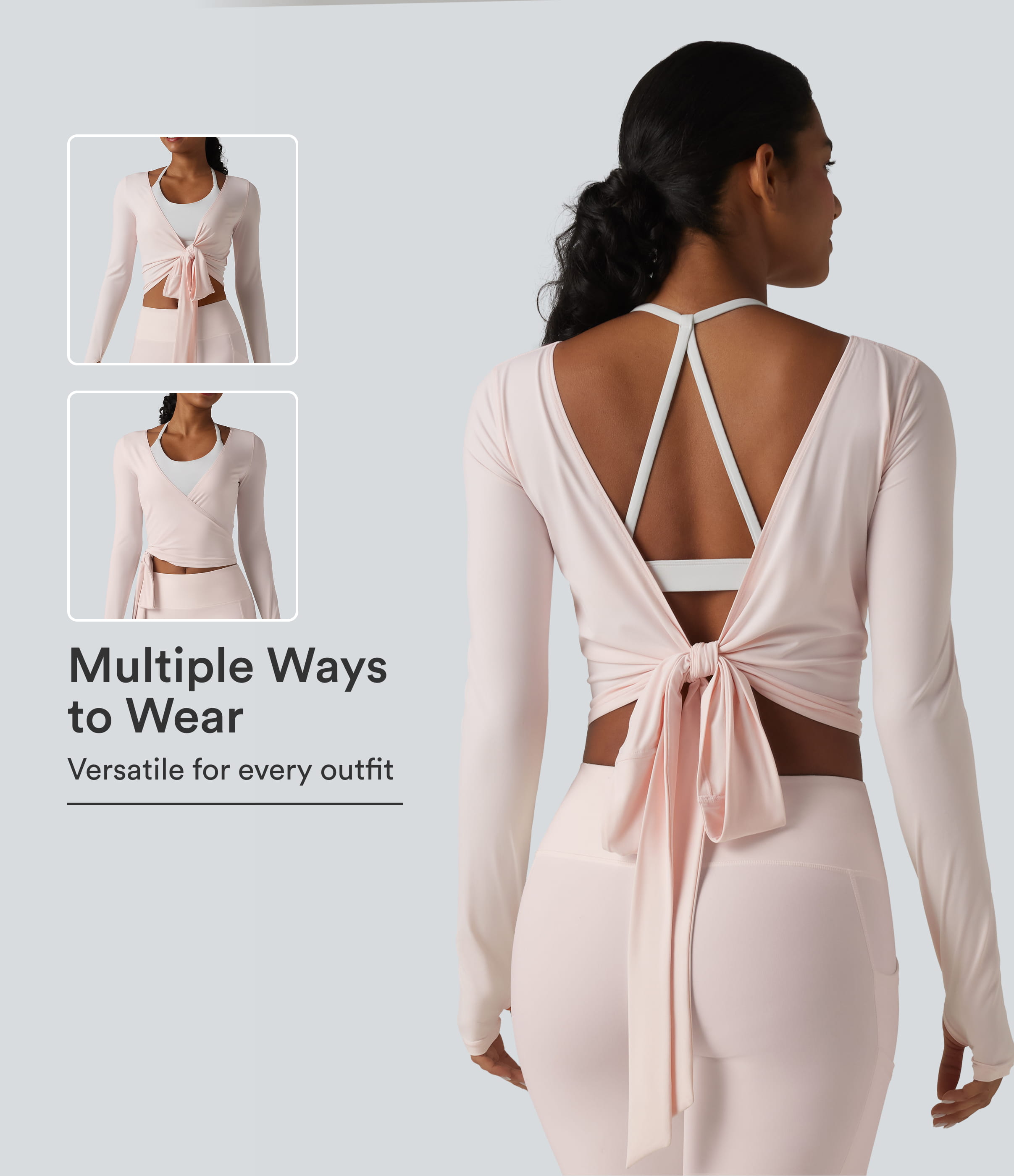 Long Sleeve Crossover Tie Cool Touch Yoga Top-UPF50+
