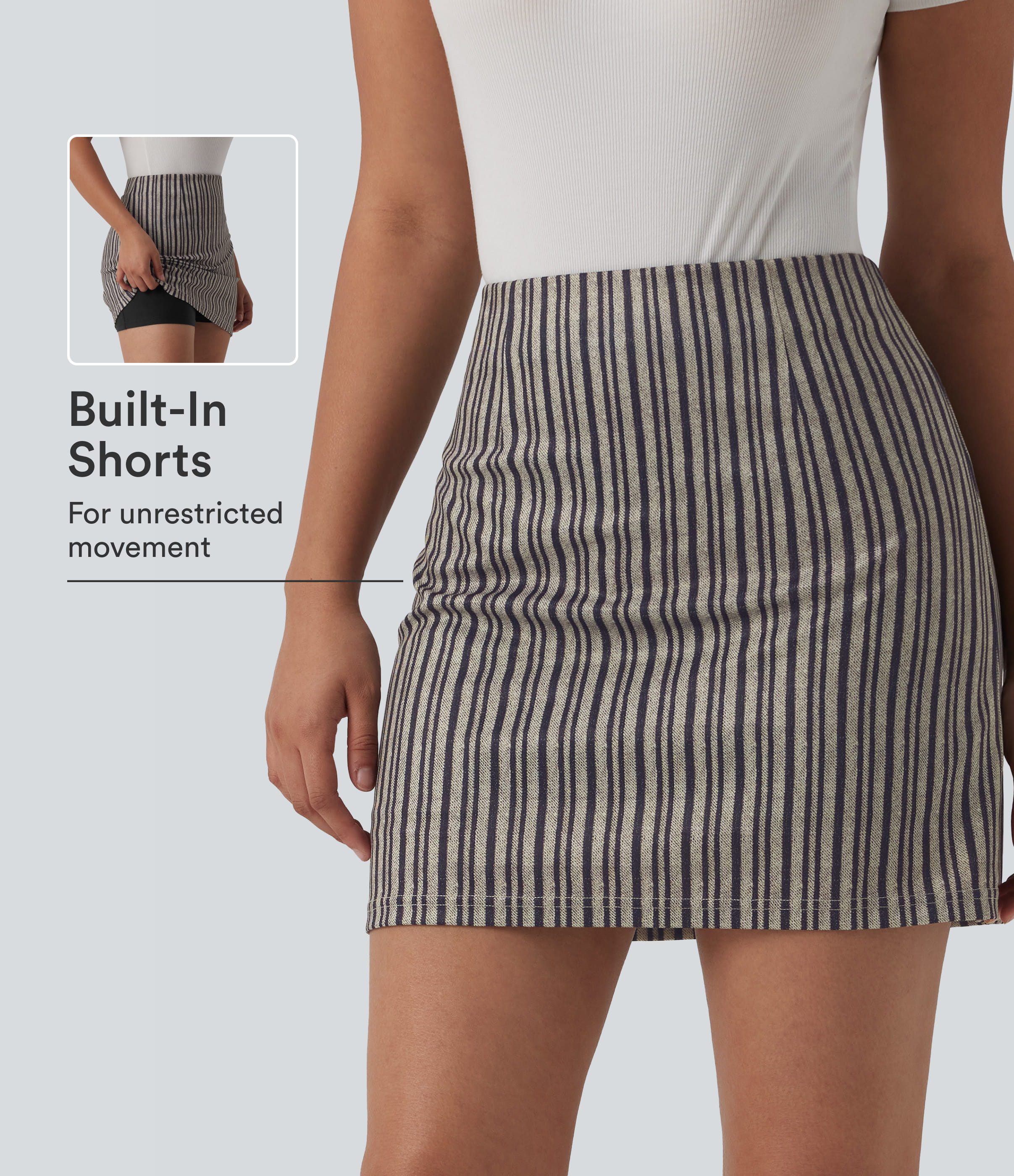 Mini-jupe moulante taille haute 2 en 1 à rayures, pour le bureau