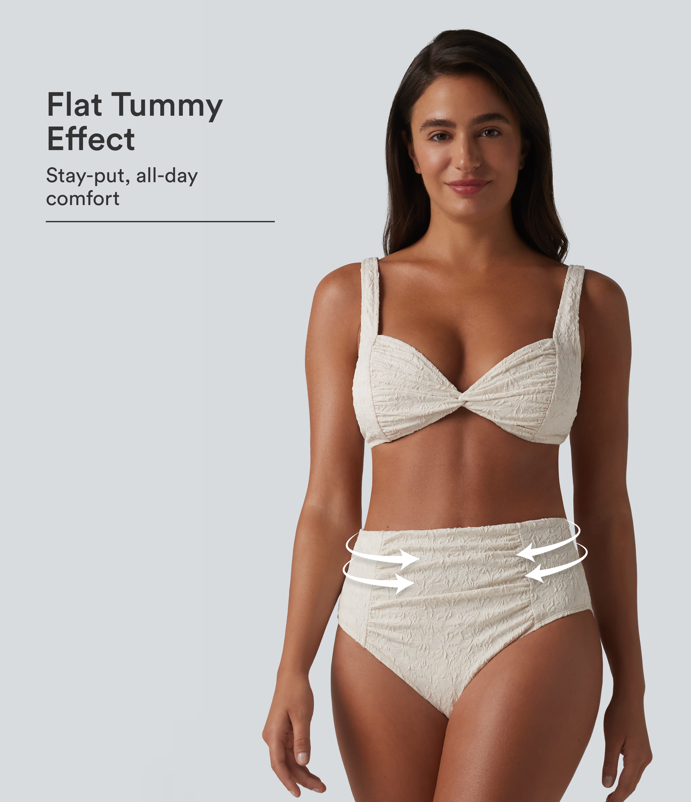 Adjustable Straps Twisted Ruched Tummy Control Jacquard Bikini Set