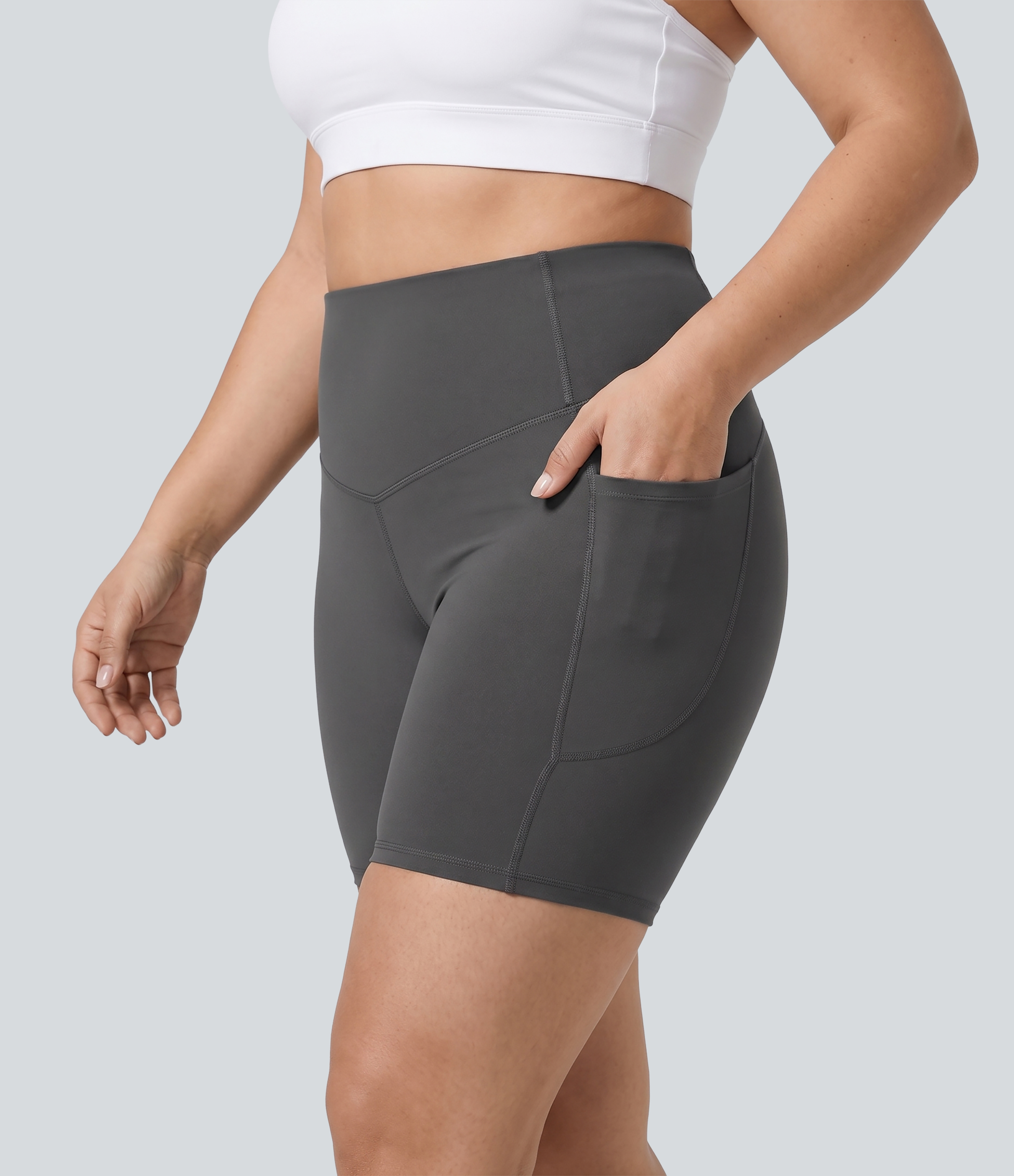 Halara UltraSculpt™ High Waisted Tummy Control Shaping Training Plus Size Biker Shorts 7'' with Pocket