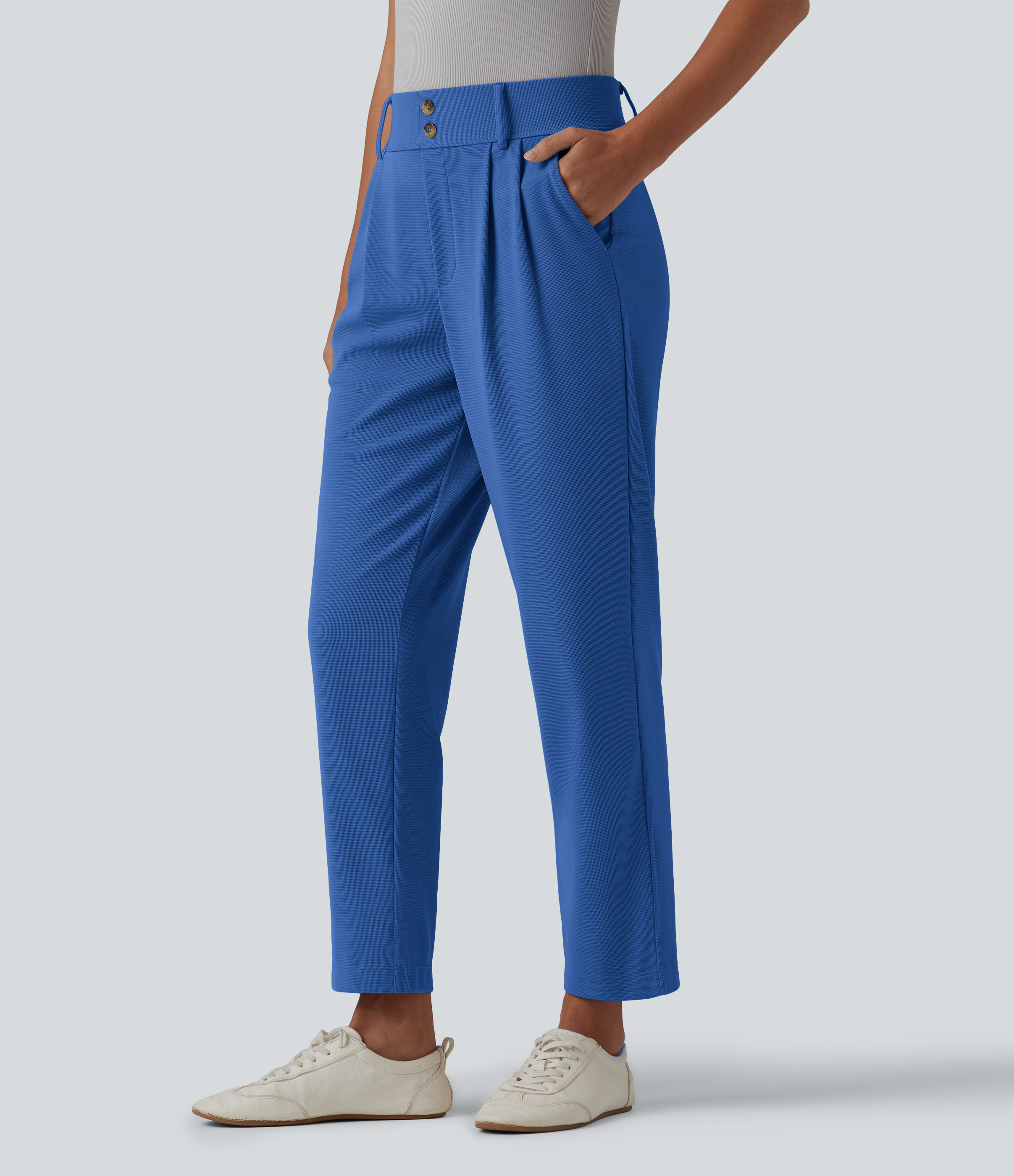 Halara Flex™ - Schmal zulaufende Bürohose mit hohem Bund, Seitentaschen und Waffelstoff