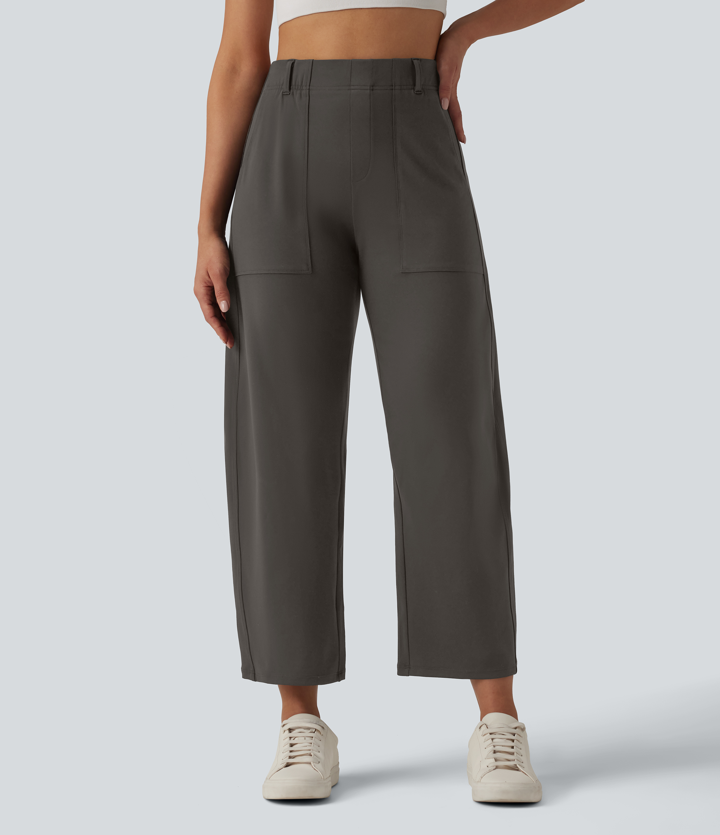 DayStretch High Waisted Barrel Leg Casual Pants with Pockets