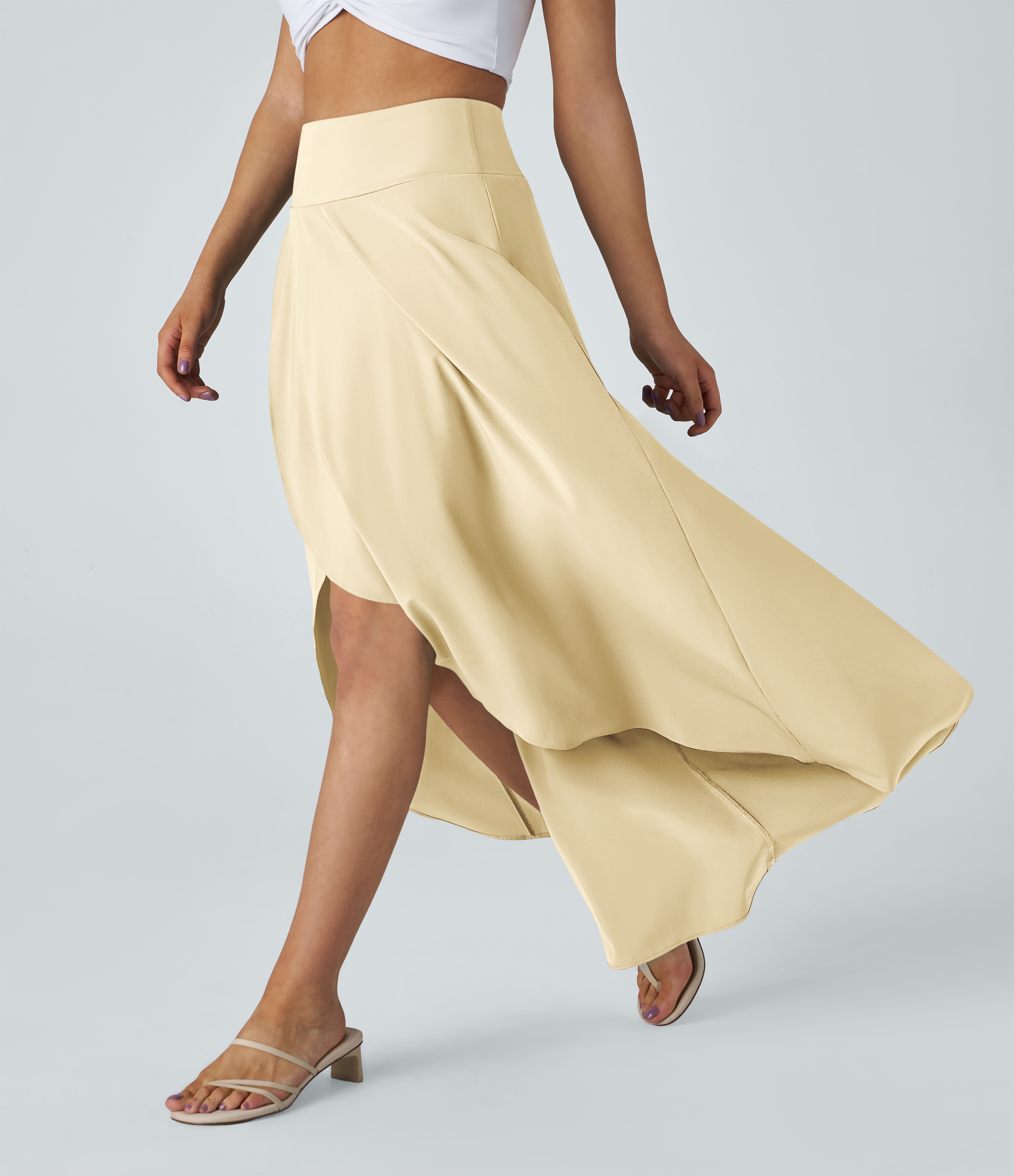Breezeful™ Lässiger, schnelltrocknender 2-in-1-Flowy-Maxirock mit hoher Taille und Rüschen