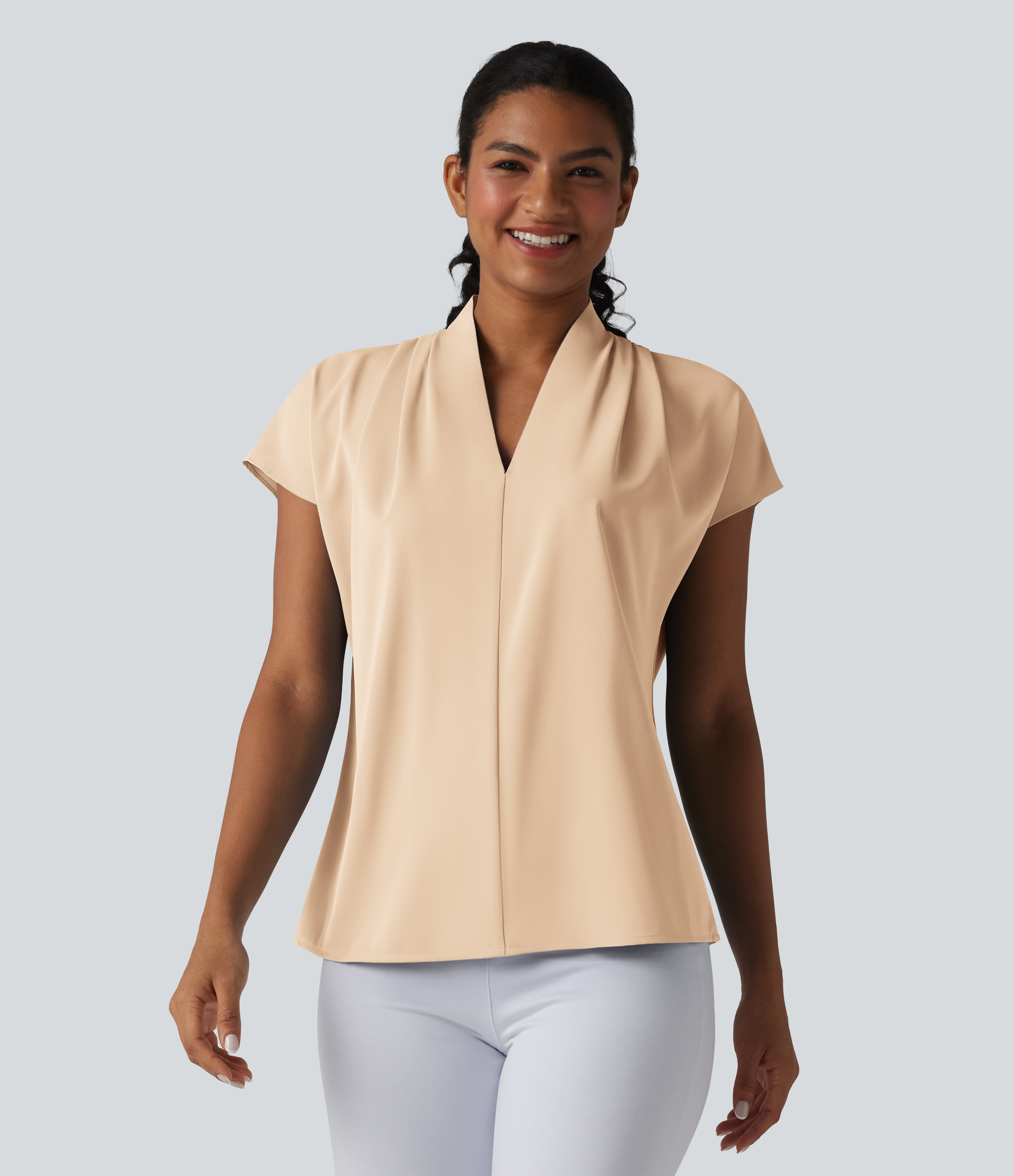Wrinkle-resistant V-neck Batwing Sleeve Loose Fit Work Blouse