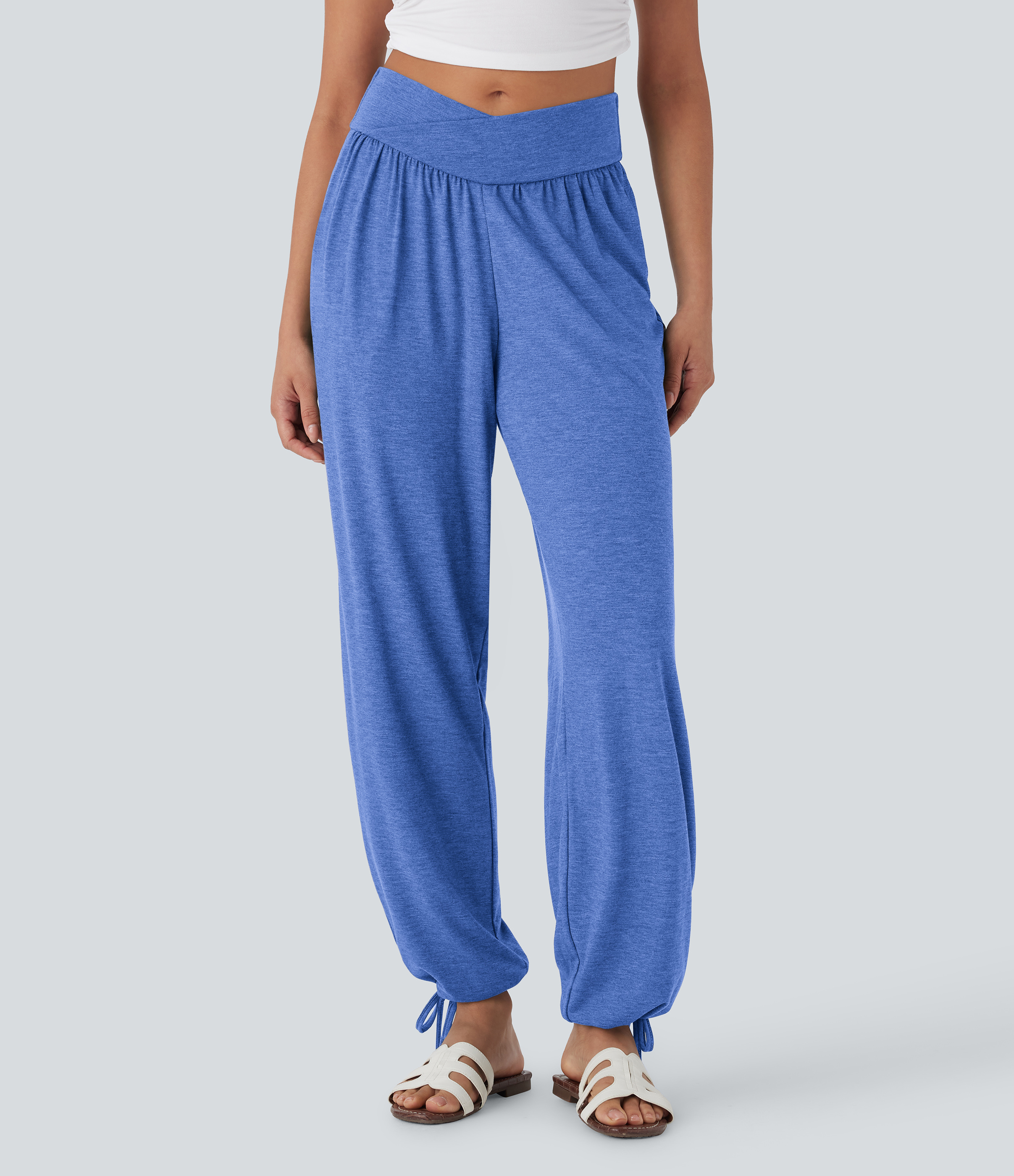 Crossover High Waisted Pocket Drawstring Casual Joggers