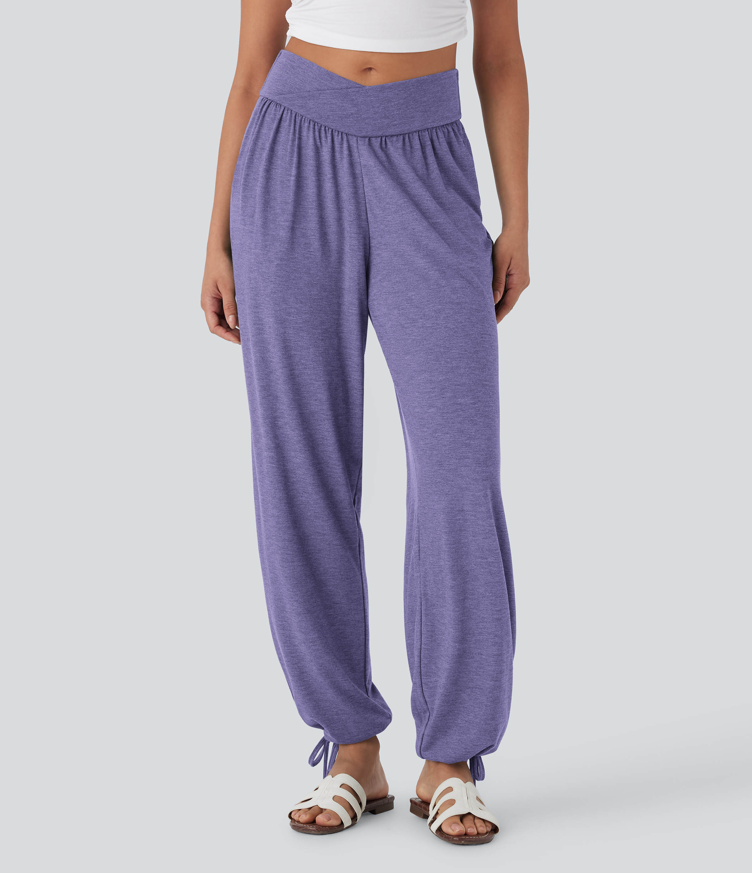 Crossover High Waisted Pocket Drawstring Casual Joggers