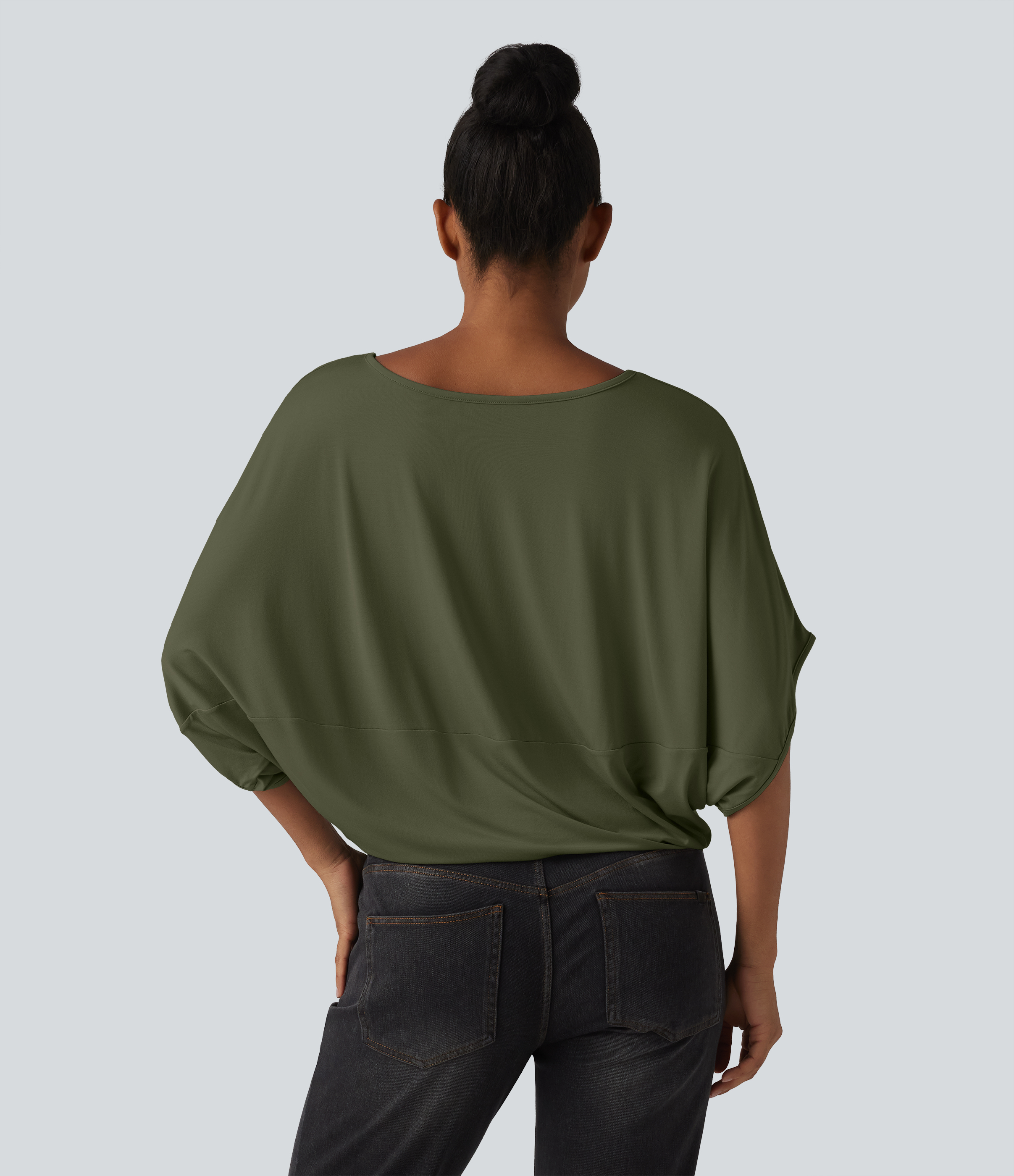 Hazel Mist Green Round Neck Batwing Sleeve Relaxed Casual Top / 2