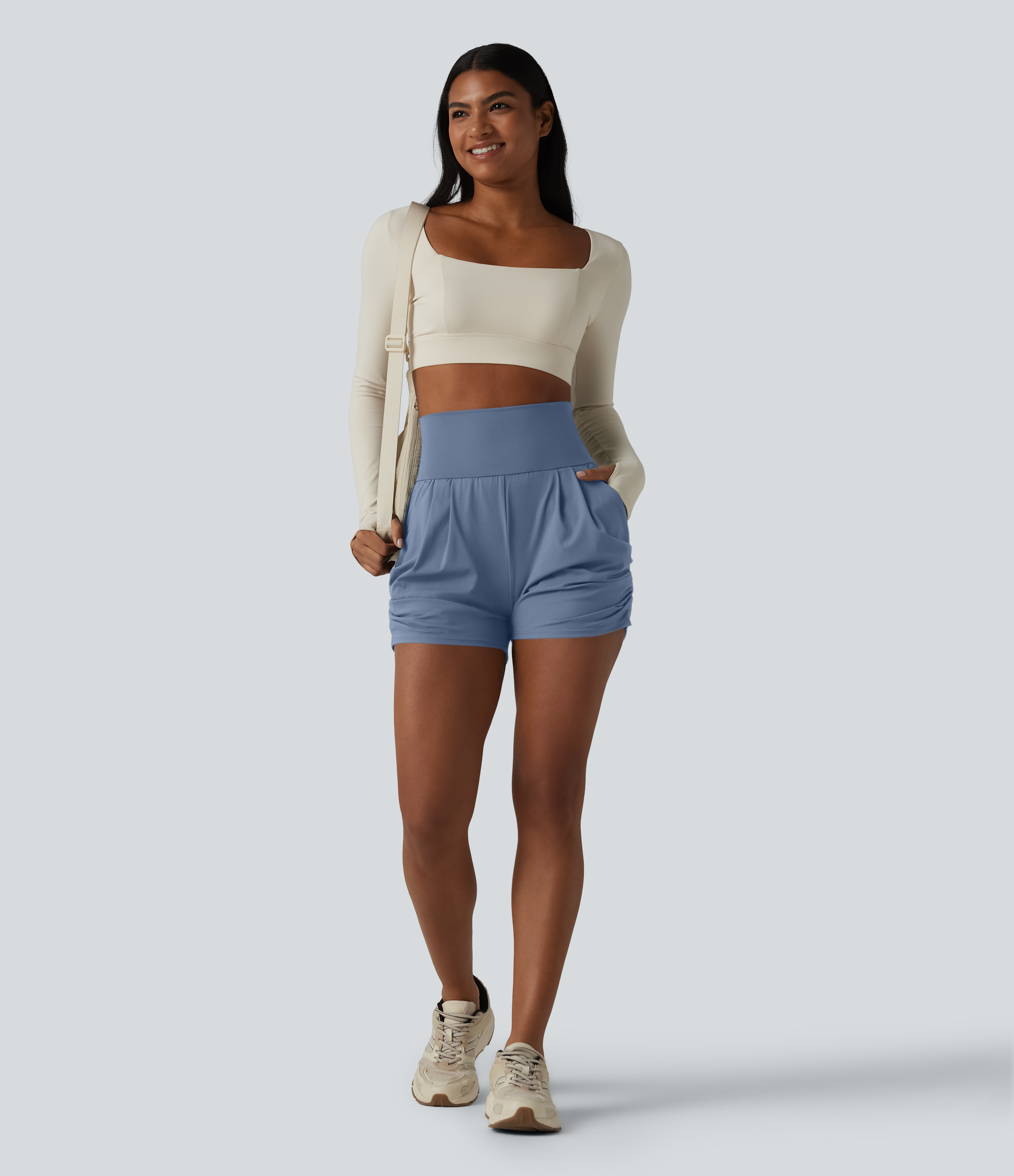 SoftlyZero™ Airy High Waisted Ruched InstantCool Yoga Shorts 3'' with Pockets