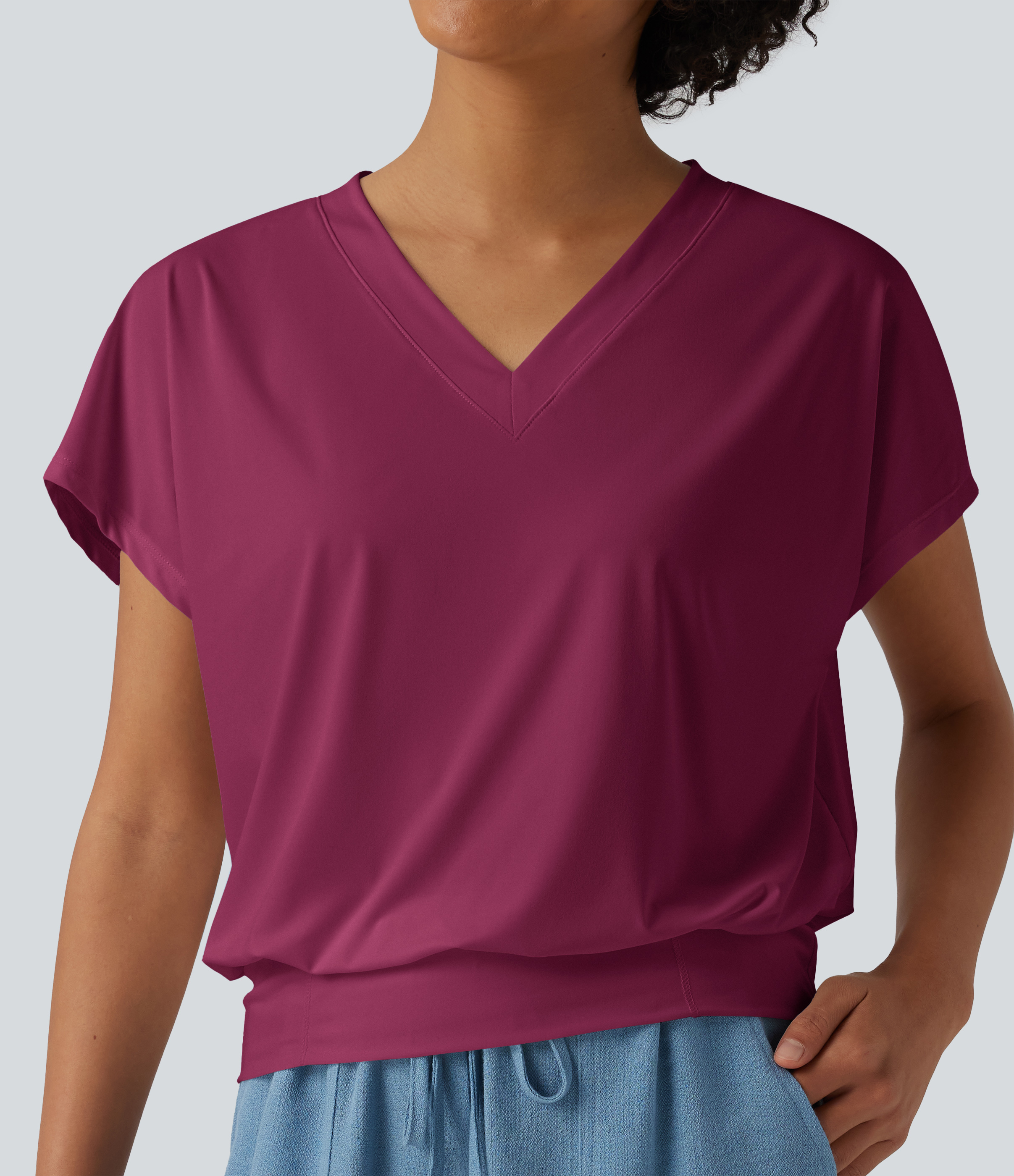 V Neck Short Sleeve Oversized Cool Touch Quick Dry Yoga Sports Top