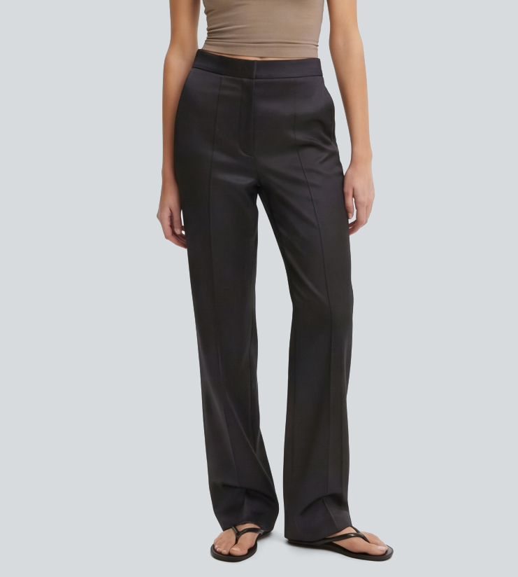 Mid Rise Straight Leg Work Pants with Pockets
