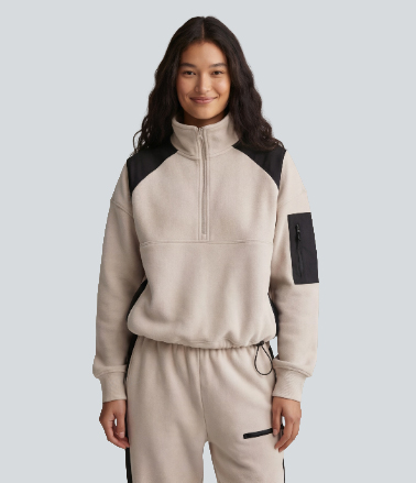 Stand Collar Half Zip Long Sleeve Color Block Casual Sweatshirt