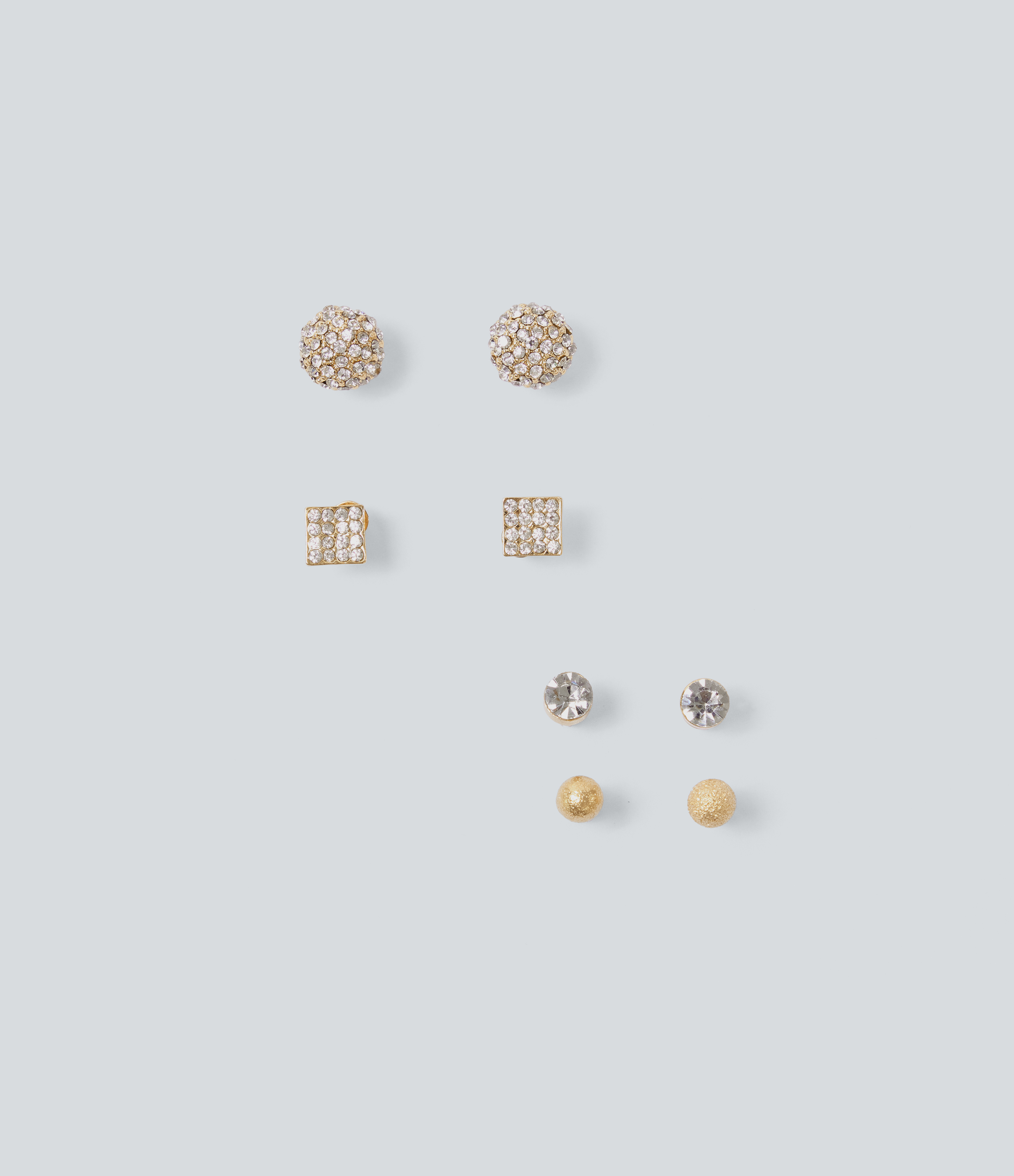 Gold Rhinestone-Encrusted Alloy Earrings Set / 2