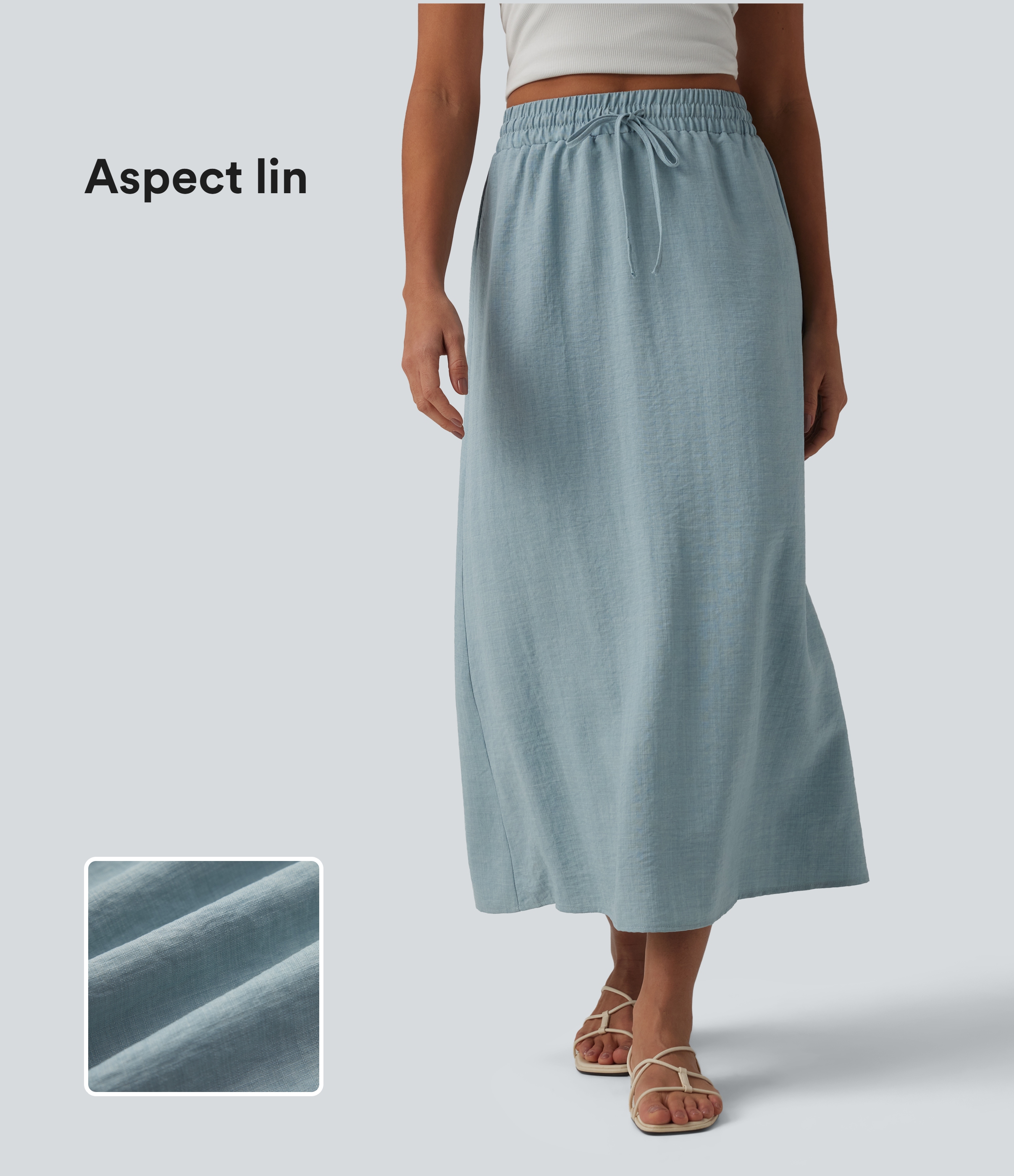 Jupe longue casual aspect lin taille haute avec cordon de serrage