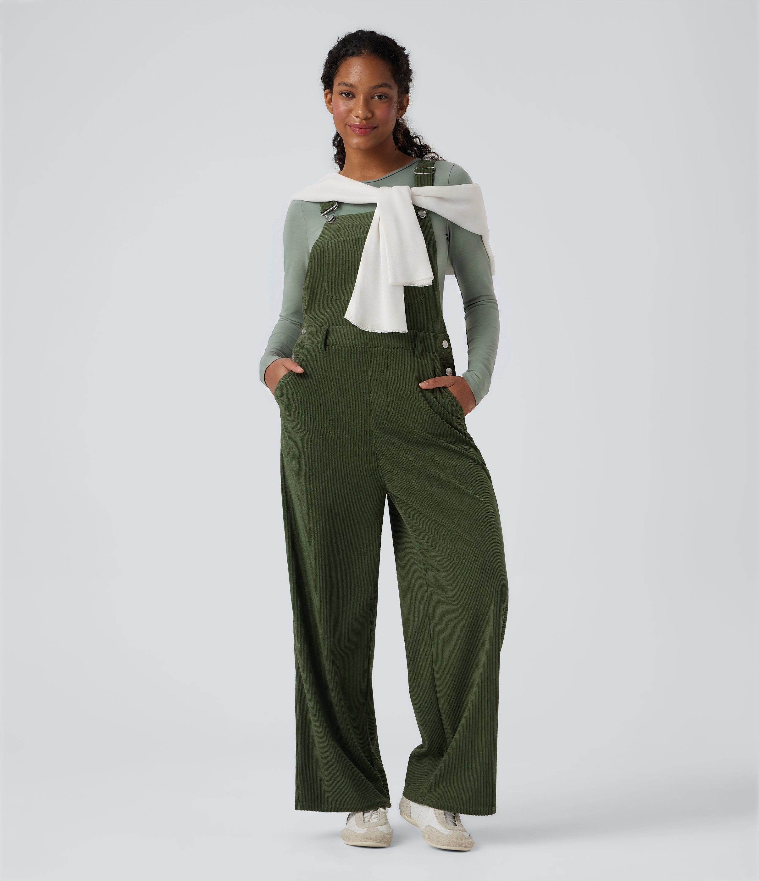 Corduroy Straight Leg Casual Overalls with Pockets