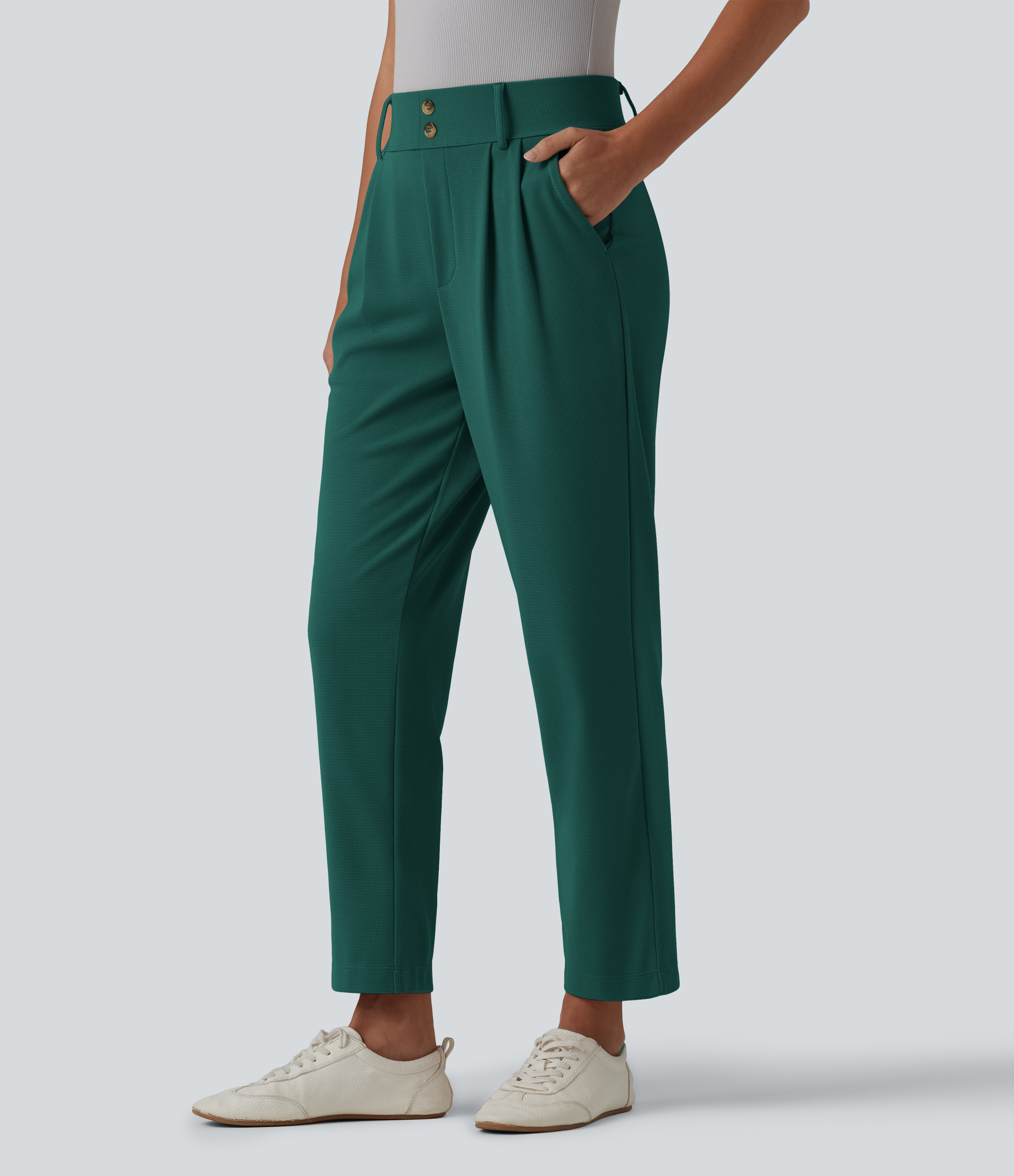 Halara Flex™ - Schmal zulaufende Bürohose mit hohem Bund, Seitentaschen und Waffelstoff