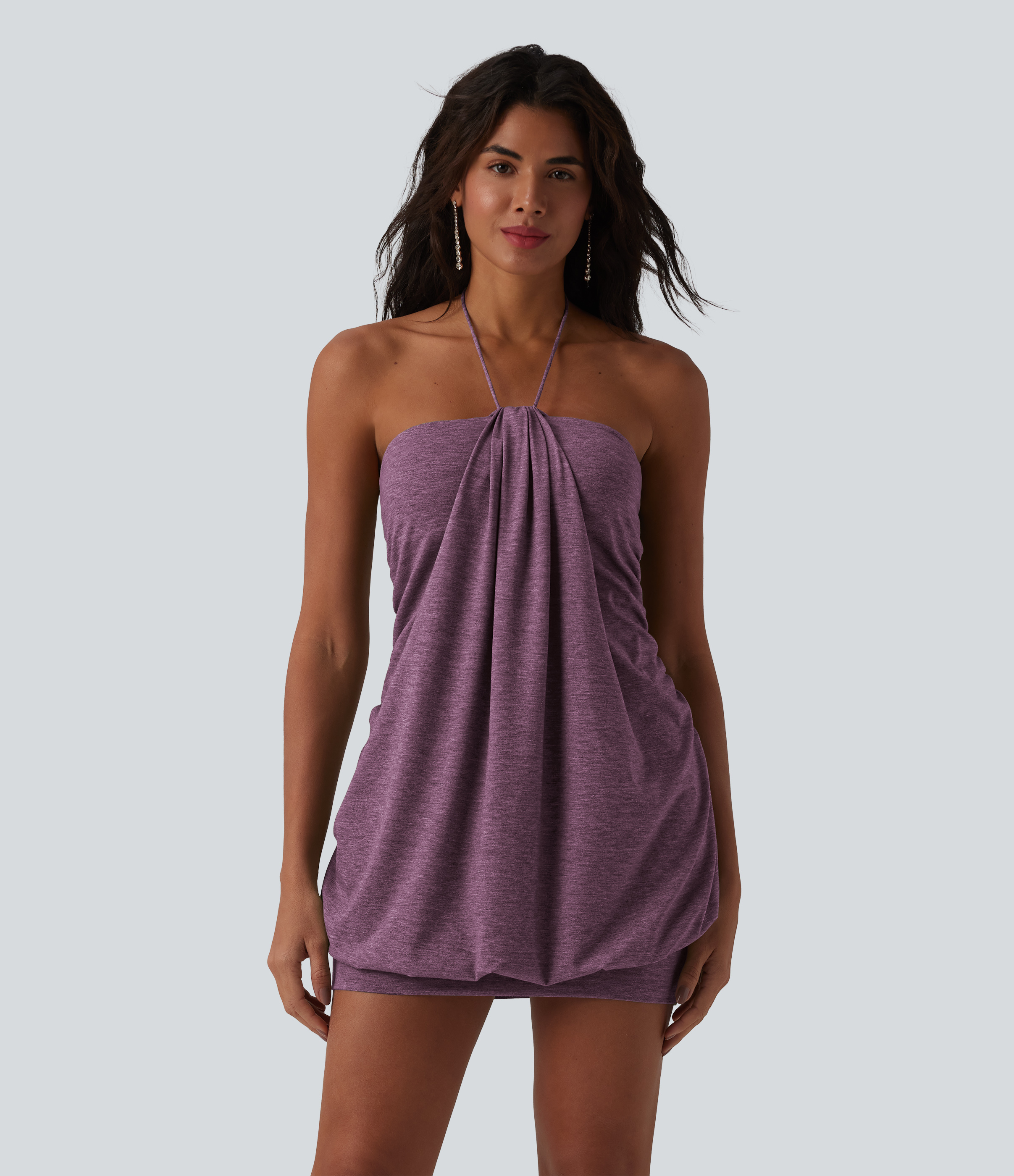 Halter Tie Back Built-in Bra Bodycon Micro Mini Dress