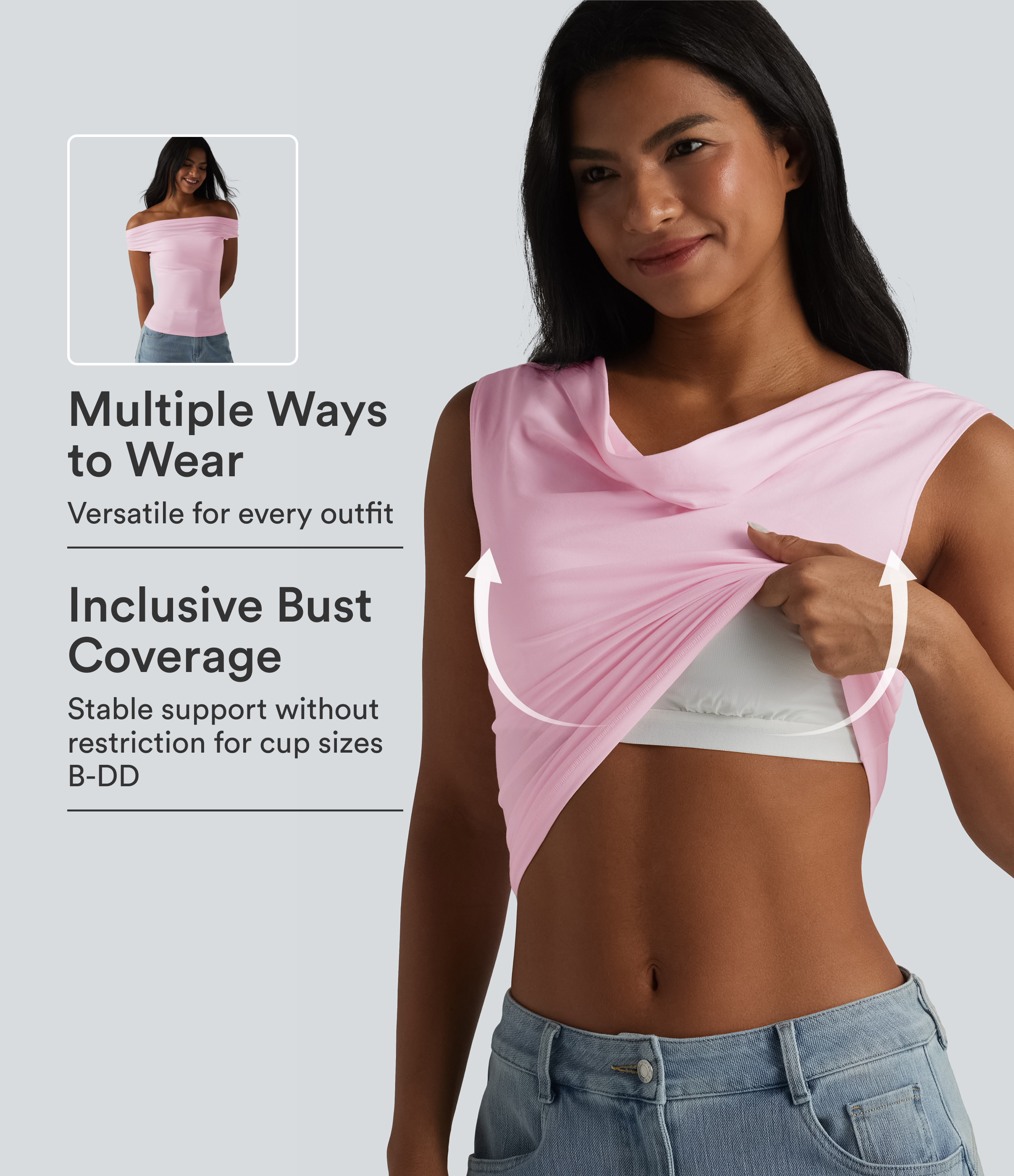 Halara Cotton Jersey Cowl Neck Sleeveless Built-in Bra Casual Top B-DD Cups