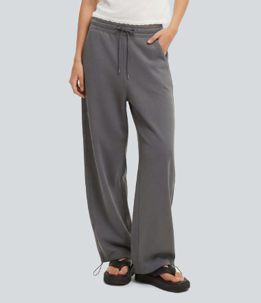 Mid Rise Drawstring Casual Wide-leg Pants with Pockets