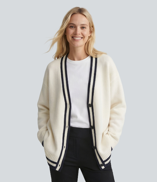 Long Sleeve Color Block Casual Cardigan