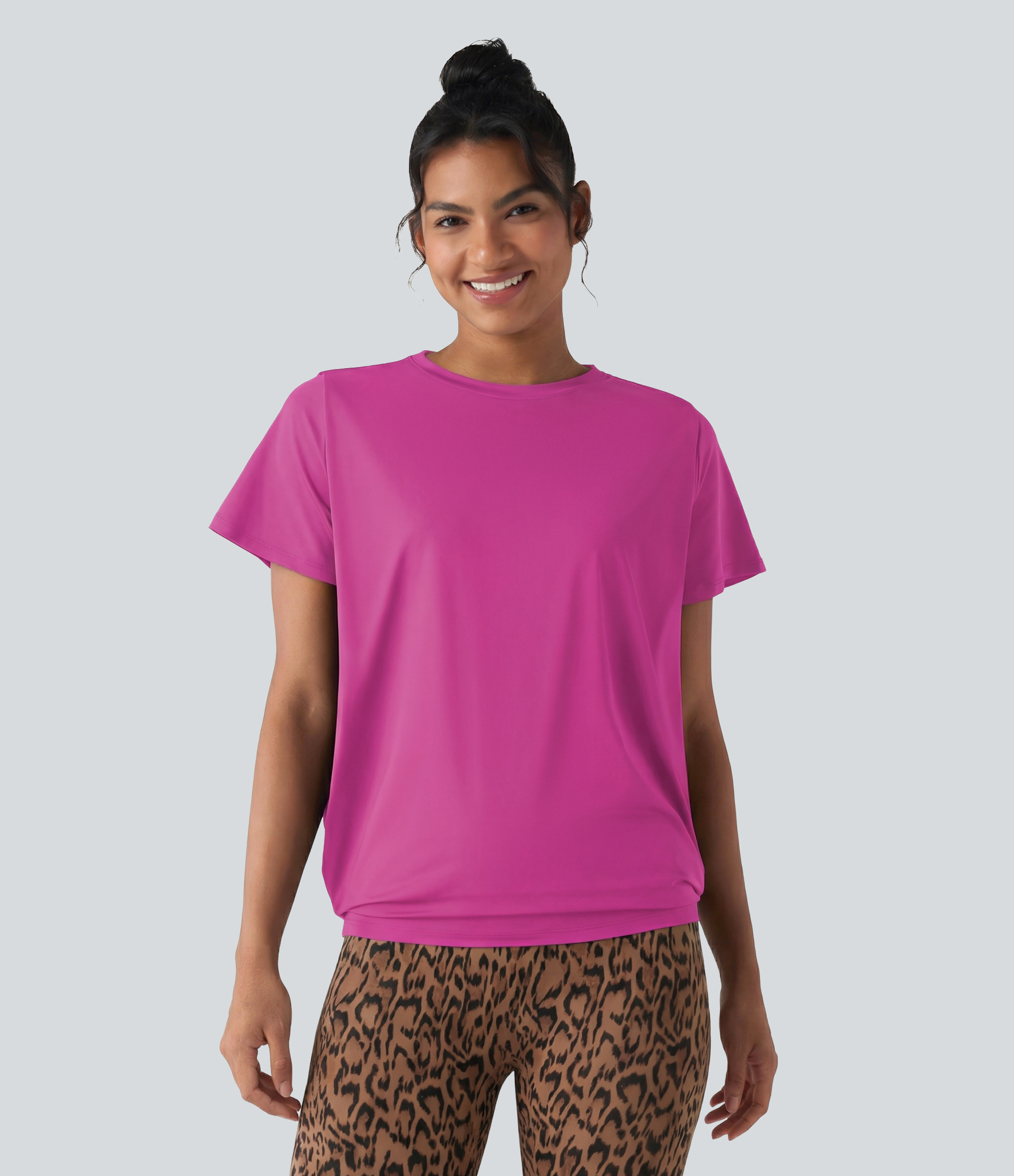 Haut de sport col rond manches courtes toucher frais avec fronces – UPF 50+
