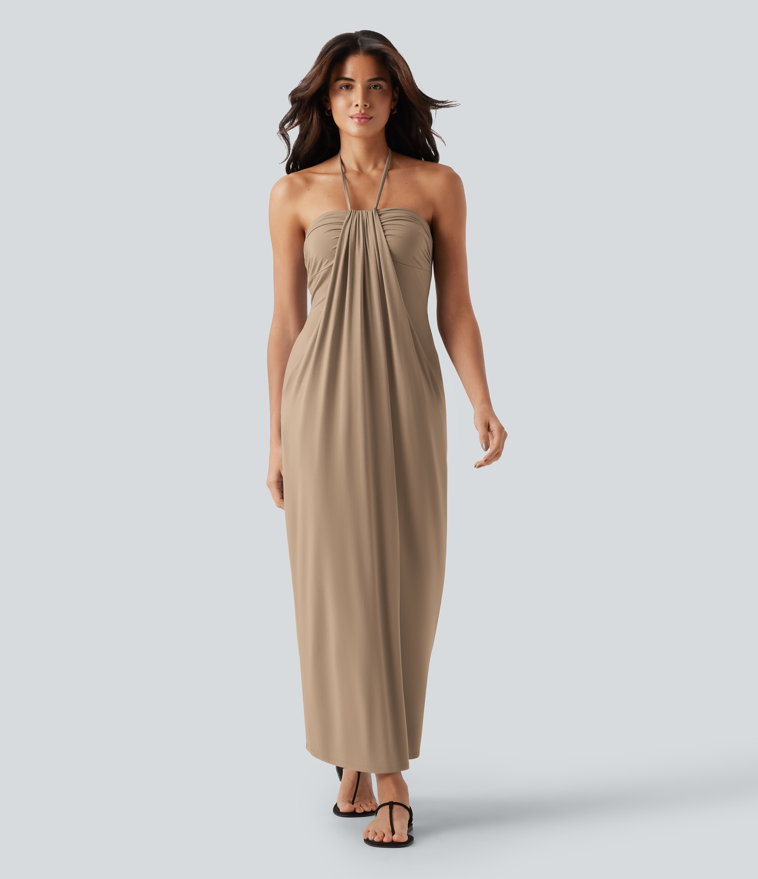 Halter Tie Back Maxi Dress with Pockets