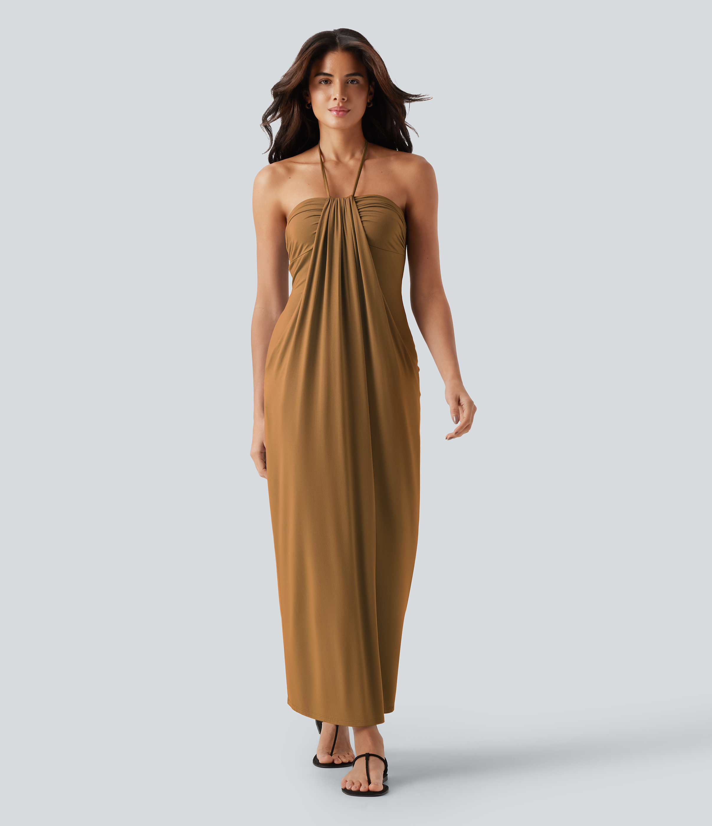 Halter Tie Back Maxi Dress with Pockets