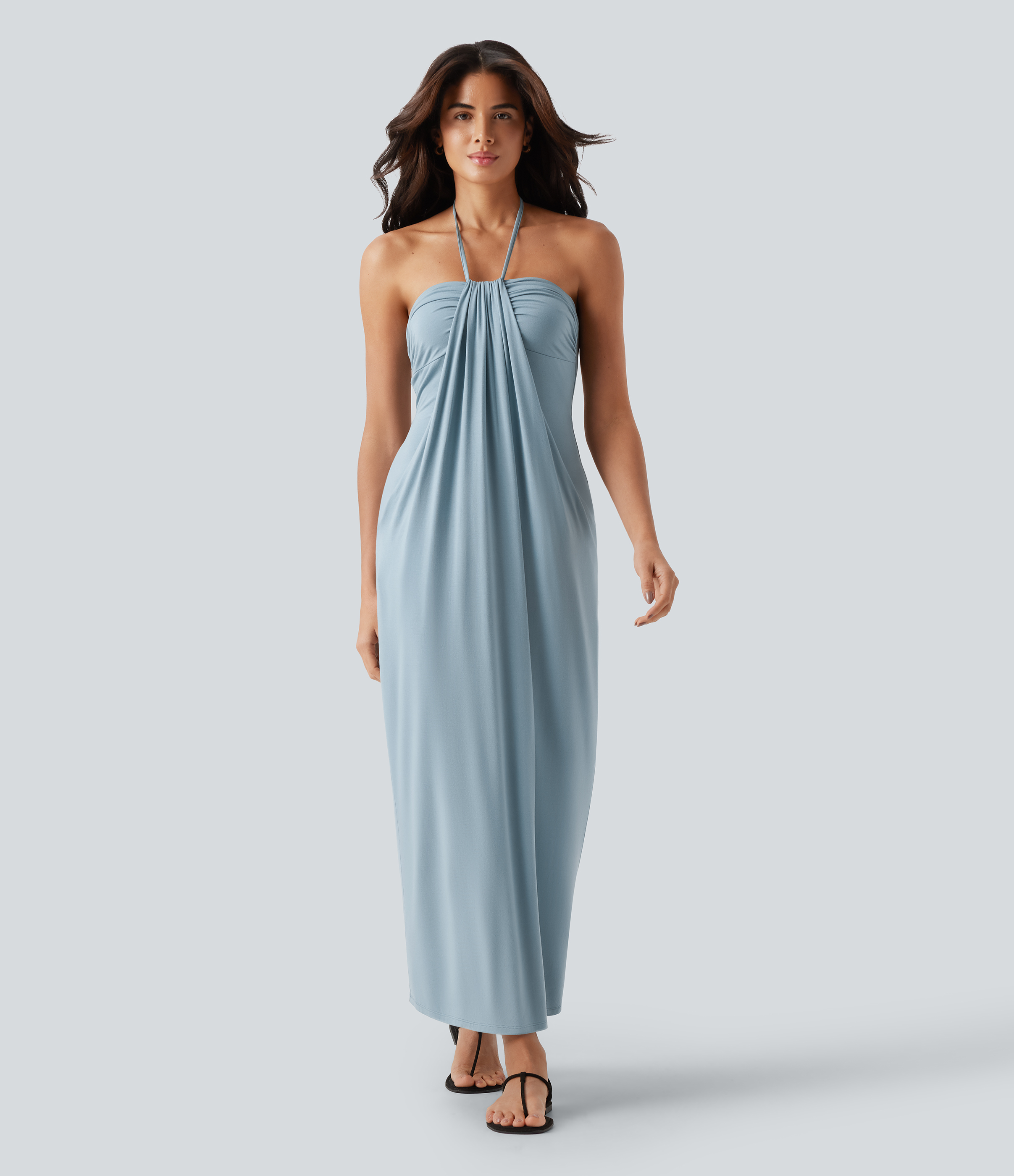 Halter Tie Back Maxi Dress with Pockets