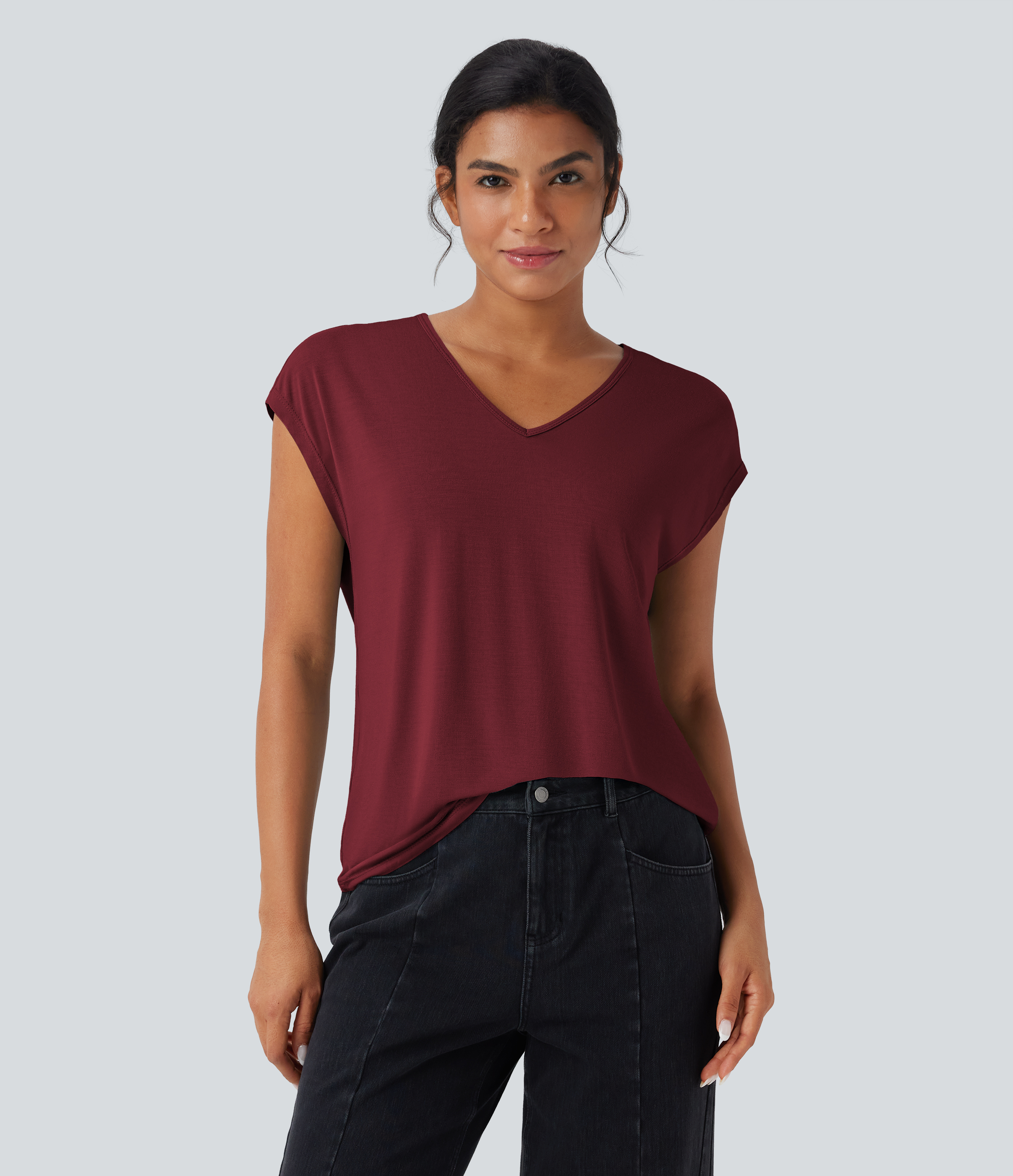 Camiseta casual de cuello en V con manga corta